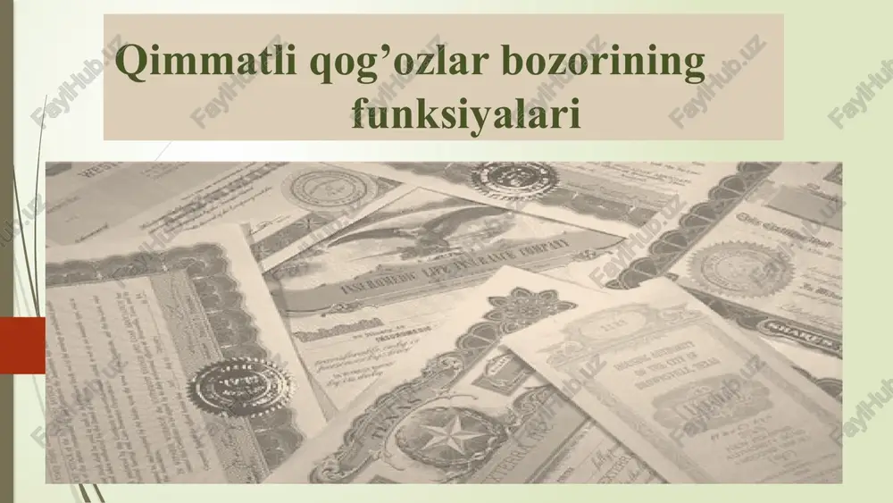 ni tasdiqlaydi. investitsion paylar nominal qiymatiga ega emas . bitta egaga tegishli bo'lgan investitsiya birliklari soni kasr son sifatida ifodalanishi mumkin. investitsiya fondini muddati tugaganidan keyin investitsiya bo'linmalari erkin savdo qilinadi. investitsion bo'linmalar bilan ishlashni cheklash iqtisodiy qonunlar bilan cheklanishi mumkin. opsion opsion (nem. option — tanlash, istak) — sotuvchi yoki haridorga qimmatli qogʻozlar yoki tovarlarni muayyan muddat davomida belgilangan narxlarda sotib olish yoki sotish huquqini beradigan shartnoma. bunday holda, opsion sotuvchisi sotilgan opsion shartlariga muvofiq aktivni qaytarib sotish yoki sotib olish majburiyatini oladi. opsion – ham moliyaviy vositadir. opsion turlari: sotish uchun sotib olish uchun omonat sertifikatlari omonat sertifikati - bu bankka qo'yilgan omonat miqdorini va omonatchining ma'lum vaqt o'tgandan keyin sertifikat bergan bankda yoki ushbu bankning istalgan filialida berilgan omonat summasi va sertifikatda ko'rsatilgan foizlarni olish huquqini tasdiqlovchi qimmatli qog'oz. u boshqa shaxsga taqdim etilishi yoki topshirilishi mumkin. sertifikat merosxo'rlarga vasiyat qilishi mumkin. bu kreditlar uchun garov sifatida …