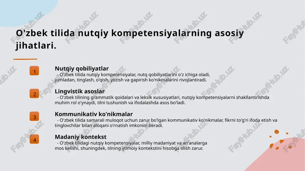 zamonaviy ta'lim tizimida muhim o'rin egallaydi. bu usullar, masalan, interaktiv o'yinlar, ro'yxatga olish texnologiyalari va guruhli faoliyatlar orqali talabalar bilan samarali muloqotni rivojlantiradi. innovatsion yondashuvlar yordamida nutq ko'nikmalarini rivojlantirishda quyidagi jihatlar muhimdir: - talabalar faol ishtirok etishi; - o'zaro fikr almashish imkoniyatlari; - ta'lim jarayonining qiziqarli va samarali bo'lishi. photo by sumup on unsplash o'zbek tilida kommunikativ metodlar va ularning ahamiyati. 1 o'zbek tilida kommunikativ metodlar o'zbek tilida kommunikativ metodlar, talabalar nutq kompetensiyalarini rivojlantirishda muhim ahamiyatga ega, chunki ular interaktiv va amaliy yondashuvlarni taqdim etadi. 2 muvaffaqiyatli muloqot kommunikativ metodlar, muloqot jarayonida ishtirok etish imkonini beradi, talabalar o'z fikrlarini aniq ifodalash va tushunish ko'nikmalarini shakllantiradi. 3 guruh ishining roli guruhda ishlash kommunikativ metodlardan biridir. bu, talabalar o'rtasida hamkorlik, fikr almashish va muammolarni birgalikda hal qilishni rag'batlantiradi. 4 ta'lim jarayonini boyitish o'zbek tilida kommunikativ metodlar ta'lim jarayonini boyitadi, talabalar ijodiy fikrlash va muammolarni hal etish ko'nikmalarini oshirishga yordam beradi. amaliy mashg'ulotlar: …