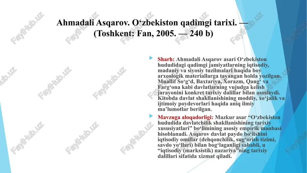 y sohalarni muvofiqlashtiruvchi markaziy mexanizm sifatida faoliyat yuritadi. shu ma’noda, davlatning paydo bo‘lishi ijtimoiy taraqqiyotning muhim bosqichi, ibtidoiy jamoa tuzumidan sinfiy jamiyatga o‘tish jarayonining tabiiy natijasi sifatida baholanadi. (ziyo, azamat. o‘zbekiston davlatchiligi tarixi. — toshkent: universitet nashriyoti, 2010. — b. 18–19.) davlatning shakllanishi bevosita ishlab chiqarish kuchlarining rivojlanishi, mulkiy tengsizlikning paydo bo‘lishi, ijtimoiy tabaqalanishning kuchayishi va hokimiyatni markazlashtirish zarurati bilan bog‘liq. insonlar dastlab jamoaviy boshqaruv asosida yashagan bo‘lsalar, iqtisodiy jarayonlarning murakkablashuvi, aholi sonining ortishi va resurslar uchun raqobat markaziy boshqaruv tuzilmasining shakllanishini taqozo etgan. shu tariqa davlatning ilk shakllari vujudga kelgan va u jamiyat ehtiyojiga mos ravishda rivoj topgan. (ahmedov, bo‘riboy. o‘zbekiston davlatchiligi asoslari. — toshkent: fan, 2001. — b. 38–39.) davlatning mohiyatini anglashda bir nechta belgilarga e’tibor qaratiladi: hududiylik — davlat ma’lum geografik hududda shakllanadi va shu hudud aholisi ustidan hukmronlik qiladi. hokimiyat — davlat suveren hokimiyatga ega bo‘lib, qonun chiqarish, ijro etish va nazorat qilish funksiyalarini amalga oshiradi. …