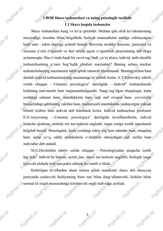 ladi. kelgusida u yuqori shaxsiy darajasi bilan namoyon bo‘ladi. ularning o‘zaro bog‘likligi haqida e.a.klimov quyidagi misolni keltiradi, odamning “biologikligi” yoki “ijtimoiyligi” to‘g‘risidagi tortishuv shunchalik to‘g‘ri va mantiqiydirki, u xuddi kitobning kog‘ozi yoki kitob kog‘ozi haqidagi tortishuvga o‘xshaydi. odam tug‘ilgan onidan boshlab shaxslar qurshovida bo‘ladi va uning butun ruhiy potensiali ana shu ijtimoiy muhitda namoyon bo‘ladi. chunki agar insonning ontogenetik taraqqiyoti tarixiga e’tibor beradigan bo‘lsak, hali gapirmay turib, odam bolasi o‘ziga o‘xshash mavjudotlar davrasiga tushadi va keyingina ijtimoiy muloqotning barcha ko‘rinishlarining faol ob’ekti va sub’ektiga aylanadi. odam bolasining jamiyatga qo‘shilib yashashining psixologik mexanizmlari fanning muhim vazifalaridan biri bo‘lib, bu jarayon psixologiyada ijtimoiylashuv yoki sotsializatsiya deb yuritiladi. ijtimoiylashuv yoki sotsializatsiya - inson tomonidan ijtimoiy tajribani egallash, hayot - faoliyat jarayonida uni faol tarzda o‘zlashtirish jarayoni bo‘lib, bunda har bir shaxsning jamiyatga qo‘shilishi, uning normalari, talablari, kutishlari va ta’sirini qabul qilgan holda, har bir harakati va muomalasida uni ko‘rsatishi va kerak bo‘lsa, shu …