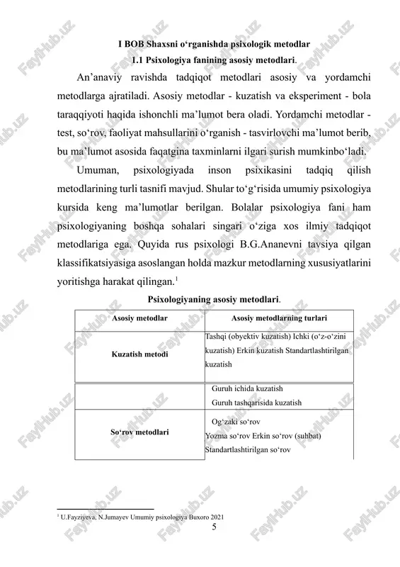 qichi turli yoshdagi va jinsdagi odamlarga qanday ta’sir etganini aniqlash va hokazolar bu metodga diqqat-e’tibor ortib borayotganidan dalolatdir. umumiy psixologiyada qiyoslash metodi bilan bir davrda longityud (uzluksiz) metodi ham qo‘llanadi. uning boshqa metodlardan farqi bir yoki bir nechta sinaluvchilar uzoq muddat, hatto, o‘n yillab tekshirilishidir. longityud metodidan psixologlardan nemis v.shtern, fransuz r.zazzo, rus psixologlari n.a.menchinskaya, a.n.gvozdev, n.s.leytis, v.s.muxina va boshqalar ko‘p yillardan beri foydalanmoqdalar. mazkur metod orqali bir xil jinsli (hasan-husan, fotima-zuhra) yoki aralash jinsli (hasan-zuhra, fotima-husan) egizaklar kuzatilgan. shuning uchun qator tadqiqotlarning “ona kundaligi” (n.a.menchinskaya, v.s.muxina) deb nomlanishi bejiz emas. uzoq vaqt bir shaxsni (kichik guruhni) kuzatish unda paydo bo‘layotgan yangi fazilatlarning rivojlanish dinamikasini, xulq-atvoridagi illatlarni (xatti-harakat) va ularning oldini olish tadbirlarini, murakkab psixologik munosabatlari, ichki bog‘lanish qonuniyati, mexanizmi to‘g‘risida mukammal, ishonchli, barqaror ma’lumotlar to‘plash imkonini yaratadi. longityud metodi yordamida subyektiv omillarning o‘ziga xosligini, obyektiv shart-sharoitlar va ijtimoiy muhitning sinaluvchiga ta’siri o‘rganiladi. chunonchi, egizaklarning o‘xshashligi va tafovuti, ta’sirlanishi, his-tuyg‘usining …