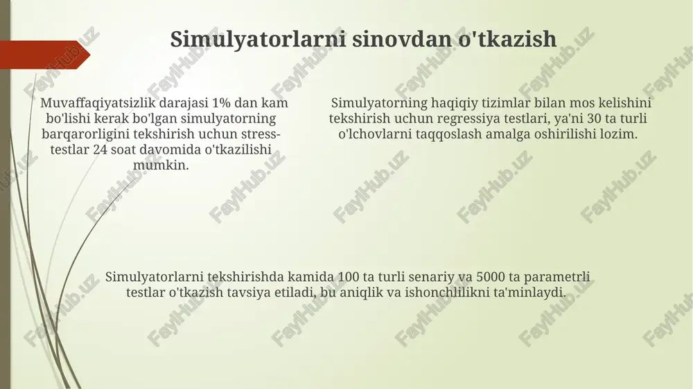 lanib, ko'p sonli tasodifiy hodisalarni simulyatsiya qilib, natijalarning statistika taqsimotini o'rganadilar, bu esa aniqlikni oshiradi. simulyatorlar real dunyo obyektlarining yoki jarayonlarining matematik modellari va algoritmlariga asoslanadi, bu ularga 1000 dan ortiq parametrlarni hisoblash va turli stsenariylarni simulyatsiya qilish imkonini beradi. simulyatorlarning ishlash tezligi va samaradorligi hisoblash quvvati va algoritmlar optimallashtirish darajasiga bog'liq bo'lib, murakkab simulyatsiyalar millionlab iteratsiyalarni talab qilishi mumkin. simulyatorlar va sun'iy intellekt ai asosidagi simulyatorlar, robotlarning harakatlarini 3d muhitda taqlid qilib, 10 dan ortiq parametrlarni hisobga olgan holda, optimallashtirilgan traektoriyani aniqlashga yordam beradi. murakkab ai modellari, masalan, mustaqil haydash tizimlari, real sharoitlarda sinovdan o'tkazilishdan oldin, xavfsiz simulyatsiya muhitlarida 100.000 soatdan ortiq virtual sinovdan o'tkaziladi. murakkab ai modellari, masalan, mustaqil haydash tizimlari, real sharoitlarda sinovdan o'tkazilishdan oldin, xavfsiz simulyatsiya muhitlarida 100.000 soatdan ortiq virtual sinovdan o'tkaziladi. mashhur simulyator dasturlari mashhur simulyator dasturlari orasida flight simulator kabi yuqori darajadagi grafikali va realistik fizika modeli bilan mashhur bo'lganlar mavjud bo'lib, 100 …