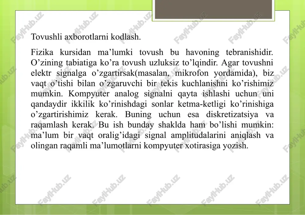 matn tasvir va ovozli axborotlarni kodlash - Page 5