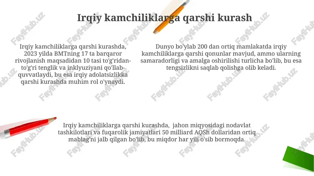 ing zichligi rivojlanayotgan mamlakatlarga nisbatan ancha yuqori bo'lib, infratuzilma va iqtisodiy imkoniyatlarning farqi tufayli shaharlarga ko'chib o'tish kuchaygan. irqiy tengsizlik jahon sog'liqni saqlash tashkilotining ma'lumotlariga ko'ra, irqiy kamsitishlarga duch kelgan odamlarning o'lim ko'rsatkichi o'rtacha ko'rsatkichdan 15-20% yuqori. irqiy tengsizlik, global daromad taqsimotining 80/20 qoidasiga o'xshab, aholining kichik bir qismi jahon boyligining katta qismini egallayotganini ko'rsatadi, bu esa ijtimoiy-iqtisodiy farqlarni keltirib chiqaradi. irqiy tengsizlik, global daromad taqsimotining 80/20 qoidasiga o'xshab, aholining kichik bir qismi jahon boyligining katta qismini egallayotganini ko'rsatadi, bu esa ijtimoiy-iqtisodiy farqlarni keltirib chiqaradi. kelajakdagi demografik prognozlar jahon aholisi 2050-yilga kelib taxminan 9,7 milliard kishiga yetishi va asosiy o'sish janubiy osiyo va afrikaning sub-saharan mintaqalarida kuzatilishi kutilmoqda. keksayish jarayoni global miqyosda kuchayib, 2050-yilga kelib 65 yoshdan oshganlarning ulushi 16% dan oshadi, bu esa pensiya tizimlari va sog'liqni saqlash xizmatlariga bo'lgan yukni sezilarli darajada oshiradi. shaharlashuvning tez sur'atlarda o'sishi natijasida 2050-yilga kelib jahon aholisining 70% dan ortig'i shaharlarda istiqomat qiladi, …