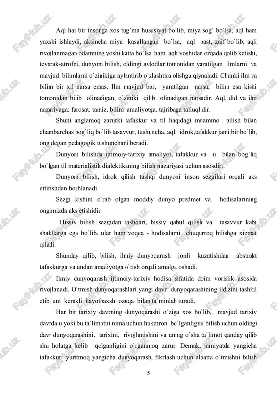 arash ijtimoiy-tarixiy hodisa sifatida doim vorislik asosida rivojlanadi. o`tmish dunyoqarashlari yangi davr dunyoqarashining ildizini tashkil etib, uni kerakli hayotbaxsh ozuqa bilan ta`minlab turadi. har bir tarixiy davrning dunyoqarashi o`ziga xos bo`lib, mavjud tarixiy davrda u yoki bu ta`limotni nima uchun hukmron bo`lganligini bilish uchun oldingi davr dunyoqarashini, tarixini, rivojlanishini va uning o`sha ta`limot qanday qilib shu holatga kelib qolganligini o`rganmoq zarur. demak, jamiyatda yangicha tafakkur yuritmoq yangicha dunyoqarash, fikrlash uchun albatta o`tmishni bilish zarur, chunki yangicha tafakkur osmondan emas, balki ajdodlardan meros qolgan vorislik asosida vujudga keladi. yoshlarni tarbiyalashda, ularni axloq-odobli, tartib-intizomli qilishga, ota-onaga mehribon bo`lishlarida, matonatli, chidamli, mehnatsevar,vatanparvar, insonparvar bo`lib shakllanishida mas`uldir. dunyoqarashning shakllanishida har bir ota-ona ularni yoshlik chog`idan sabr-toqatli, bardoshli,quntli, qanoatli bo`lishga o`rgatmoqlari shartdir. kishining dunyoqarashini, fe`l-atvorini mavjud muhit belgilar ekan, demak yaxshi odamni kutish uchun shu muhitni yaxshi odam shakllanadigan yaxshi muhitga aylantirish kerak. ilmiy dunyoqarash xususida gap borganda avvalo, o`quvchilar, yoshlar, unga zid, qarama-qarshi turgan …