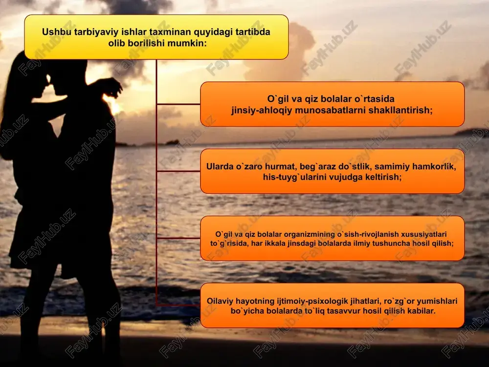 maydi, ammo uning ayrim a`zolarining funksiyasi buzilishi mumkin. ta`kidlash lozimki, qiz homilaning ona qornida rivojlanish davrida ham, tug`ilgandan keyingi o`sish-ulg`ayish davrida ham, uning tuxumdoni boshqa barcha a`zolarga nisbatan juda nozik va tashqi muhitning noqulay ta`sirlariga eng beriluvchan bo`ladi.qiz homilaning rivojlanish davrida yoki tug`ilganidan keyin o`sish va ulg`ayish davrida uning tuxumdonini kasallanishi (yallig`lanishi), qiz balog`atga yetganida hayz ko‘rishini buzilishiga sabab bo`ladi. bu qiz ulg`ayib oilaviy turmush qurganida farzand ko`rmasligi mumkin, ya`ni u bepusht bo`ladi. chunki, kasallangan tuxumdonda follikulalar (tuxum hujayralari)ni yetilish jarayoni buziladi. qiz bola tuxumdoniga homilalik davrida va tug`ilgandan keyin zararli ta`sir ko`rsatishi mumkin bo`lgan tashqi muhit faktorlari juda ko`p va turli-tuman bo`lib, ular 3 guruhga bo`linadi (kimyoviy, fizikaviy, biologik faktorlar): - kimyoviy faktorlarga ma`lum darajada zaharli ta`sirga ega bo`lgan antibiotiklar (kanamitsin, gentamitsin, streptomitsin, tetratsiklin, levomitsitin kabilar), chiqindilar yonganida tutun tarkibida hosil bo`ladigan zaharli dioksin moddasi, narkotiklar, tamaki tutuni tarkibidagi nikotin karbonat angidridi va boshqa moddalar kiradi.bu moddalar qizning homilalik …
