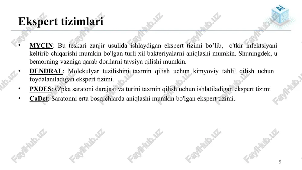 ekspert tizimlari va ularning turlari, asosiy xususiyatlari. - Page 5
