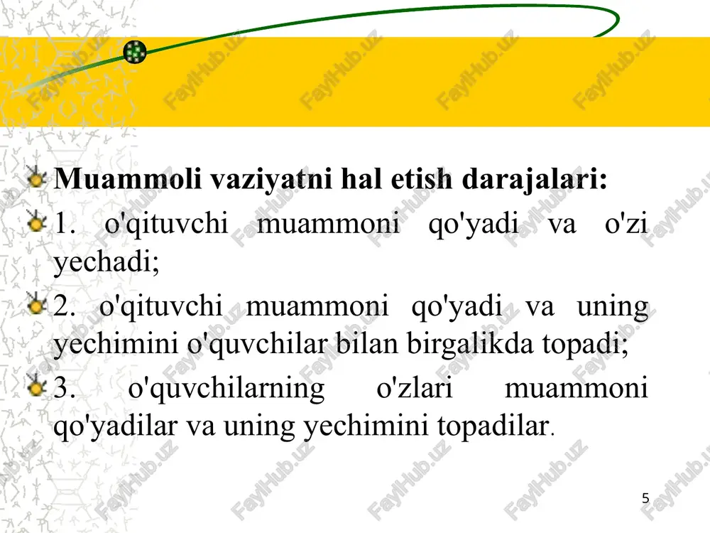 i yuqorida keltirib o’tilgan dalillar qaysi elementga xos. 13 3. mashhur kimyogar olim g.devi ammoniy nitrat nh4no3 ni termik parchalayotgan edi.parchalanish natijasida ajralgan gazdan devining yordamchisi o’zidan-o’zi kular, bu esa deviga yoqmasdi.devi bu tartibsiz yordamchisini darxol almashtirdi.ammo u bu sohada birinchisidan ham ozib ketdi.u hatto qo’shiq ham kuylay boshladi va birozdan so’ng uxlab qoldi…olim tajribasi natijasida qanday gaz ajralib chiqqanligi uchun bu voqea yuz bergan? 14 bu modda katta konsentratsiyada hamma jonli mavjudotni o’ldira oladi.u ftordan keying eng kuchli oksidlovchi hisoblanadi. qizig’i shundaki, u momoqaldiroq zaryadlarida amosferada hosil bo’lganda, nafas olish osonlashadi.u bilan qayta ishlagan ichimlik suvidagi kasal tarqatuvchi mikroblar o’ladi.gap qaysi modda haqida ketmoqda? 15 akademik aleksandr fersman bu elementni “hamma narsani yeyuvchi” deb atagan edi.bu element grek tilida “vayron qiluvchi” degan ma’noni bildiradi.kimyoda uning birikmalari hech narsani yemaydi va vayron qilmaydi, yonmaydi, chirimaydi, erimaydi.ammo u ko’pgina olimlarning hayotini izdan chiqarib yuborgan, ayrimlarini qo’lidan, ba’zilarini ko’zidan ayirdi.shunday dahshatli kuchga …