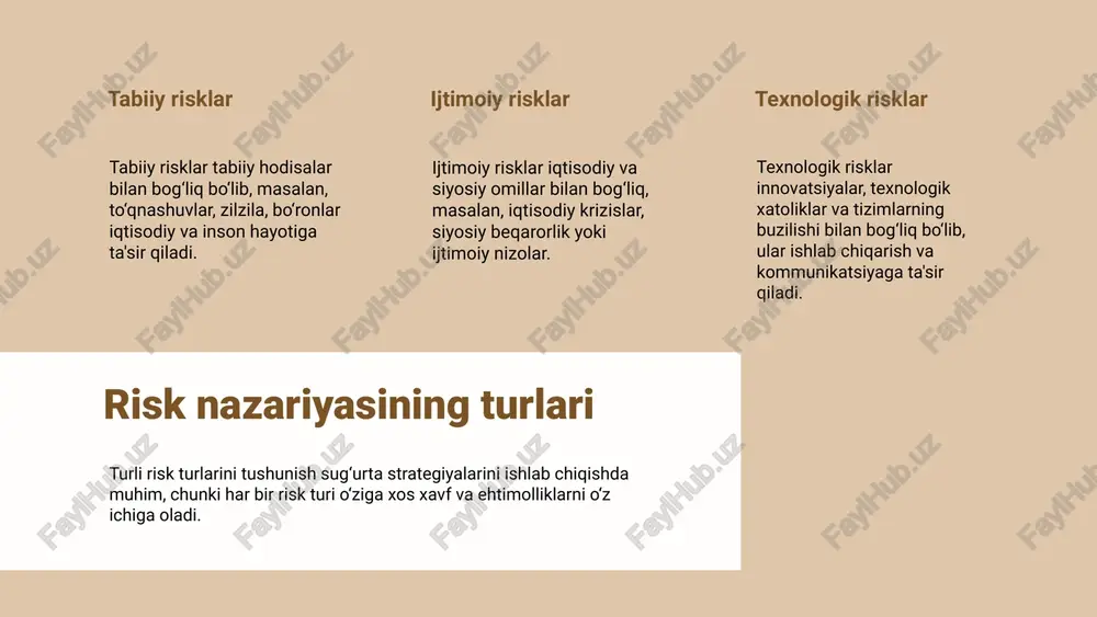 ta orqali risklarni kamaytirish usullari sug‘urta risklarni kamaytirishda muhim vositadir. u riskni transfer qilish, minimallashtirish va boshqarishga yordam beradi. masalan, ishlab chiqarishdagi xavfli jarayonlarga sug‘urta qilish orqali risk kamaytirish mumkin. sug‘urta turlari va risklarni kamaytirishdagi roli turli sug‘urta turlari, masalan, hayot, jarohat va mulk sug‘urtalari, risklarni keng tarqatish va kamaytirishda muhim rol o‘ynaydi. bu risklarni boshqarish uchun muhim vositadir. risklarni boshqarish strategiyalari diversifikatsiya, risklarni bo‘lishish, xavfli muhitdan qochish va muqobil chora-tadbirlar ishlab chiqish. sug‘urta riskni boshqarishda asosiy o‘rin tutadi, strategiyalarni rivojlantirish muhim. photo by matthew henry on unsplash photo by sawyer bengtson on unsplash photo by getty images on unsplash sug‘urta va risklarni baholash sug‘urta kompaniyalari risklarni baholashda statistik va matematik usullardan foydalanadi. bu usullar yordamida riskning ehtimoli va ta’sirini aniqlash, tariflarni belgilash va zaxiralarni hisoblash amalga oshiriladi. bu jarayon moliyaviy barqarorlikni ta’minlaydi. photo by daniel mirlea on unsplash sug‘urta va moliyaviy barqarorlik sug‘urta risklarni boshqarish orqali moliyaviy barqarorlikni ta'minlaydi. …