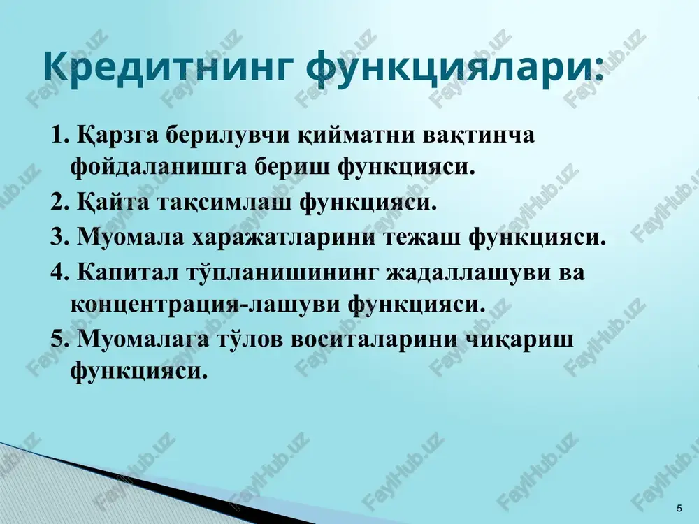guruh likvid aktivlar qisqa muddatli majburiyatlar kredit monitoringi quyidagilarni nazarda tutadi: a) kreditni monitoring qilish, b) kredit portfelini monitoring qilish. kredit monitoringining asosiy maqsadi – qarz oluvchining to'lovga qobiliyatsizligini barvaqt aniqlash hamda kredit va foizlar so'zsiz to'lanishini ta'minlash. kreditlar monitoringi tizimi quyidagilarni nazarda tutadi: a) joriy monitoring (kreditni olish va to'lash bosqichida), b) keyingi monitoring (hisobdan chiqarilgan va bankning balansdan tashqarida hisobga olinadigan kreditlar monitoringi). 21 likvidlilik koeffitsienti k lik = i + ii guruh likvid aktivlar qisqa muddatli majburiyatlar muxtoriylik koeffitsienti k mux = o'z mablag'lari balans passivi jami “tijorat banklarida aktivlar sifatini tasniflash va aktivlar bo'yicha ehtimoliy yo'qotishlarni qoplash uchun zaxiralar shakllantirish hamda ulardan foydalanish tartibi to'g'risida”gi 2696-sonli nizomiga muammoli kredit deganda sifati «qoniqarsiz», «shubhali» va «umidsiz» kreditlar tushuniladi tijorat banklarining aktivlari, xususan kreditlari sifatiga ko'ra «standart», «substandart», «qoniqarsiz», «shubhali» va «umidsiz» toifalarga tasniflanadi. 24 tijorat banki boshqaruvi qaroriga ko'ra, kredit qo'mitasining xulosasi bo'yicha va bank kengashi bilan …