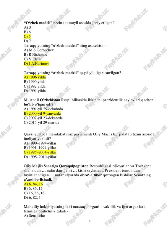 inflyatsiya respublikamizning qaysi shaharlarida xalqaro logistika markazlari tashkil etilgan? a) olmaliq va namangan b) angren va navoiy c) toshkent va andijon d) samarqand va buxoro o‘zbekiston avtomobil transporti agentligi negizida o‘zbekiston respublikasi transport vazirligi qachon tashkil etildi? a) 2000 yil mayda b) 2005 yil yanvarda c) 2019 yil fevralda d) 2015 yil aprelda narx-navo umumiy darajasining oshishi, real tovarlar takliflariga nisbatan pul massasi ortib, pulning qadr-qimmati va xarid qobiliyatining pasayib ketishi iqtisodiyotda qanday ataladi? a) investitsiya b) divident c) biznes d) inflyatsiya iqtisodiyotda daromad keltiradigan yoki boshqa naf beradigan ho’jalik faoliyati; sohibkorlik-tijorat ishlari bilan shug’ullanish, pul topish maqsadida biror ish bilan band bo’lish qanday nomlanadi? a) investitsiya b) divident c) biznes d) inflyatsiya 9 1997 yil mamlakatimizda qanday yil deb e’lon qilingan edi? a) ijtimoiy himoya yili b) qariyalarni qadrlash yili c) oila yili d) inson manfaatlari yili o’zbekiston respublikasida birinchi bo’lib ta’sis etilgan ordenni toping. a) sog’lom avlod uchun …