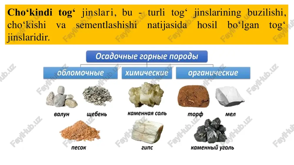 atta bo‘lmagan mayda buzilgan jinslar, maydalangan jinslar, 0,1m dan katta bo‘lmaganlarini esa kichik qilib maydalangan jinslar deb aytiladi. juda xam maydalangan jinslarga bo‘lakchalar kattaligi 70, 40, 20, 10 mm ni tashkil etadigan qirrali shag'alli mayda shag'al kiradi. qazib olishning texnologik sharoitlari bo‘yicha ruxsat etilganidan katta o‘lchamiga ega jinsli bo‘laklar noo‘lchamli deb aytiladi. ular qo‘shimcha maydalanishi kerak.