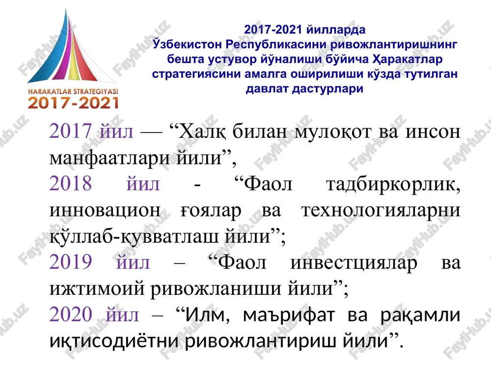 uloti ishlab chiqarish hajmi 6,6 foiz eksport hajmi 28 foiz oltin-valyuta zaxiralari $28,6 mlrd ($2,2 mlrdga ortgan) “endi tadbirkor tomonidan to'langan ortiqcha soliq o'z muddatida qaytarilmasa, unga markaziy bankning asosiy stavkasi bo'yicha byudjetdan foiz to'lanadi. buning ahamiyatini mana shu zalda o'tirgan va “oynai jahon” orqali mening so'zlarimni eshitayotgan tadbirkorlar, o'ylaymanki, hammadan ko'ra yaxshi tushunadi.” shavkat mirziyoev soliq turlari 13 tadan 9 taga kamaytirildi ilk bor qqs bir qismi qaytarilmoqda davlat soliq qo'mitasi qoshida fiskal institutini tashkil etiladi davlat ulushiga ega banklar bosqichma-bosqich strategik investorlarga sotiladi bank-moliya akademiyasi xorijiy mutaxassislar bilan birgalikda to'liq qayta tashkil etiladi 2020 yil 1 iyulga qadar “kredit tarixi” axborot tizimini to'liq ishga tushiriladi bank sohasidagi islohotlarning asosiy maqsadi - tijorat banklarini mijoz uchun ishlashni o'rgatishdan iborat. aholida bank tizimiga nisbatan ishonchni shakllantirish va banklar foaliyatiga chetdan aralashishga chek qo'yish. aholi bandligi va real daromadlarini bosqichma-bosqich oshirishga doiro'zbekiston respublikasi prezidentining qaror va farmonlari * yuqorida qayd etilgan …