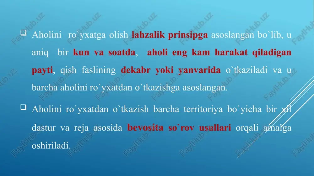 o`linadi: - erta neonatal o`lim - tug`ilganidan 0 – 6-kunlar (168 soat) ichidagi o`lim holati. - kech neonatal – tug`ilganidan 2 – 4-haftalar orasidagi o`lim holati. ҈ agar bola 0-kunda (aholi uchun 1-kunda) o`ladigan bo`lsa, uning hayot davomiyligini aniq daqiqa yoki soatlarda yozamiz. ҈ agar bola 1-kundan boshlab o`ladigan bo`lsa, hayot davomiyligi kunlarda yoziladi. 2. postneonatal o`lim – bolaning 1 oyligidan 12 oyligigacha bo`lgan davrdagi o`limi. postneonatal 1 – 12 oylik davrda o`lgan bolalar * 1000 o`lim = ---------------------------------------------------- tirik tug`ilgan bolalar -- neonatal o`lim 3. perinatal o`lim. perinatal o`lim davriga homiladorlikning 22 haftasidan (154-kunidan) boshlab to chaqaloq tug`ilganidan 7 kunlikkacha bo`lgan davr kiradi. perinatal o`lik tug`ilganlar + 1 hafta ichida o`lganlar o`lim = ---------------------------------------------------------- tirik tug`ilganlar + o`lik tug`ilganlar tirik tug`ilish – homiladorlikning davomiyligidan qat`i nazar, homilaning to`liq chiqishi, homilaning nafas olishi, yurak urishi, kindik pulsatsiyasi kabi boshqa hayotiy belgilarni yoki erkin muskulaturaning yaqqol harakatlarini kindik kesilganmi, yo`qmi va …