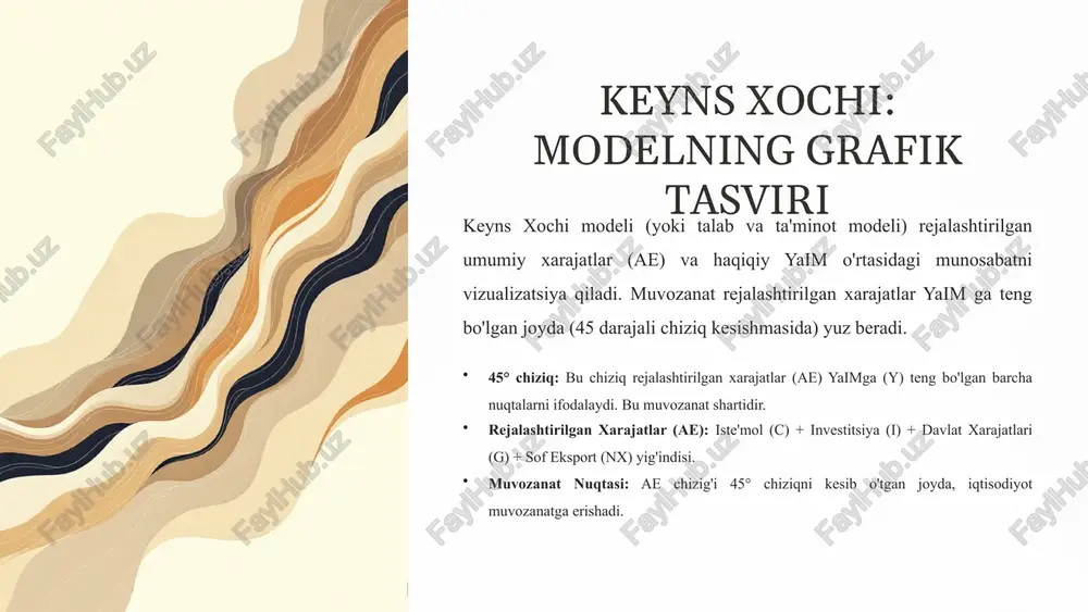 davlatning iqtisodiy siyosati”. toshkent: iqtisodiyot, 2019. jo‘rayev m. “zamonaviy iqtisodiy nazariyalar va ularning o‘zbekiston sharoitida tatbiqi”. toshkent: yangi asr avlodi, 2022. o‘zbekiston respublikasi markaziy banki. “pul-kredit siyosati sharhi” (so‘nggi yillik va choraklik hisobotlar), toshkent, 2022–2024. o‘zbekiston respublikasi davlat statistika qo‘mitasi. “makroiqtisodiy ko‘rsatkichlar va yalpi talab–taklif dinamikasi” bo‘yicha yillik statistik byulletenlar, 2022–2024. normurodov q. “keyns nazariyasi va iqtisodiy siyosat”. toshkent: iqtisodiyot, 2021. iqtisodiy tadqiqotlar va islohotlar markazi (itim). “o‘zbekiston iqtisodiyotida fiskal va monetar siyosatning o‘zaro ta’siri” tahliliy hisobotlari, 2023–2024. karimova d. “inflyatsiya va iqtisodiy o‘sishning nazariy asoslari”. toshkent: innovatsion iqtisodiyot nashriyoti, 2023. tdiu magistratura va bakalavriat uchun o‘quv-uslubiy majmualar — “dinamik makroiqtisodiyot” fanidan, 2023–2024-yillar nashrlari. foydalanilgan adabiyotlar image1.png image2.png image3.png image4.png image5.png image6.png image7.png image8.png image9.png image10.png image11.png image12.png image13.png image14.png image15.png image16.png image17.png