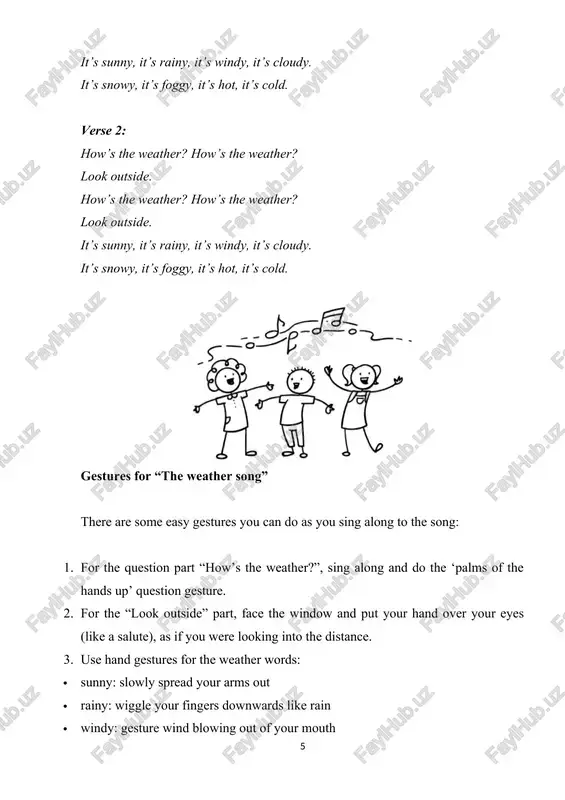 ibing the weather. use simpler vocabulary and focus on fewer weather types. ⦁ for higher-level learners: encourage them to use more descriptive language and complex sentences. introduce additional weather-related vocabulary (e.g., temperature, humidity). 1 image3.gif image4.gif image5.gif image6.gif image7.gif image1.gif image2.gif