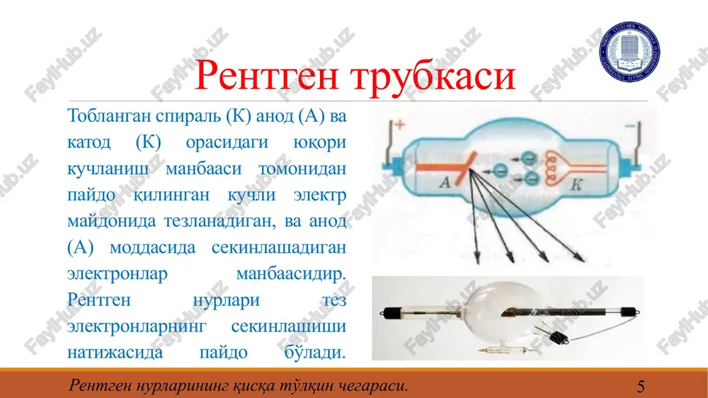 rentgen nurlarining qisqa to'lqin chegarasi - Page 5