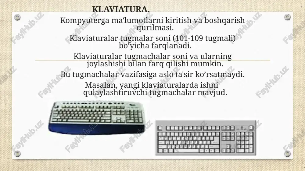 nligidir. internetning erkin kiriladigan arxivida inson faoliyatining barcha jabhalarini qamrab oladigan axborotlargacha, yangi ilmiy yangiliklardan tortib, to ertangi kungi ob-havo ma`lumotigacha bilib olish mumkin. internetda ulanish uchun quyidagilar mavjud bo`lishi zarur: telefon liniyasi; modem (tashqi yoki ichki); tashqi modem uchun ketma-ket portga, ichki modem uchun uni qo`shish uchun joyga ega bo`lgan komp`yuter; slip yoki ppp qaydnomalar dastur ta`minoti; internet provayderda almashinish qaydnomasi ro`yxatdan o`tkazish. internetda ishlash uchun: dunyo tarmog`ini ma`lum bir tuguniga komp`yuterni ulash; vaqtincha yoki doimiy ip – manzil bilan ta`minlanish; dasturiy ta`minotni o`rnatish va uni yuklash hamda kerakli klient dasturlar bilan boyitish. ip – manzil bilan ta`minlaydigan va o`zini tuguniga ulanishga imkoniyat yaratadigan tashkilotni yaratadigan tashkilot servis provayder deb ataladi internetga ajratilgan holda yoki kommutativ ko`rinishda ulanish mumkin. ajratilgan holda ulanish uchun yangi yoki arendaga olingan fizik aloqa liniyasi (kabelli, optik tolali, radiokanal, sputnikli kanal va boshqalar) bo`lishi kerak. kommutativ aloqa uchun mahsus aloqa liniyasining bo`lishi shart emas. …