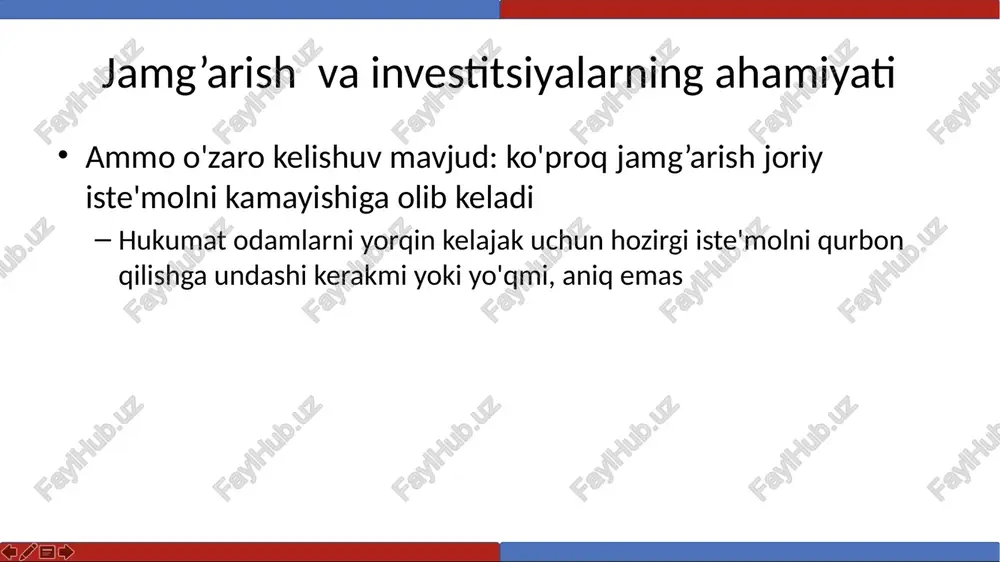 teng. agar bu davlat 3 tonna guruch eksport qilib, bir tonna bug‘doyni import qila olsa, go‘yo mamlakat texnologiyasi yaxshilangandek. erkin savdo ba'zi davlatlar shug'ullanadi. . . . . . boshqa mamlakatlar bilan o'zaro aloqadan qochib, ichki yo'naltirilgan savdo siyosati. . . . boshqa mamlakatlar bilan o'zaro hamkorlikni rag'batlantirish, tashqi yo'naltirilgan savdo siyosati. ichkariga yo'naltirilgan siyosatni qabul qilgan mamlakat o'zi uchun zarur bo'lgan hamma narsani, shu jumladan samarali ishlab chiqara olmaydigan narsalarni ham ishlab chiqishi kerak. erkin savdo: geografiya savdo nafaqat davlat siyosatiga, balki geografiyaga ham bog'liq tabiiy dengiz portlari bo'lgan mamlakatlar savdo qilish va gullab-yashnashni osonlashtiradi dunyoning ko'plab yirik shaharlari okeanlarga yaqin joylashgan afrikaning ko'p mamlakatlari dengizga chiqish imkoni yo'qligi sababli azob chekdi 26 geografiya va iqtisodiy o'sish video: https://youtu.be/b8z6xs2jiee 27 tadqiqot va ishlanma texnologik bilimlarning rivojlanishi turmush darajasini oshirishga olib keldi. ko'pgina texnologik yutuqlar xususiy firmalar va individual ixtirochilar tomonidan olib borilgan tadqiqotlar natijasida yuzaga keladi. hukumat tadqiqot grantlari, …