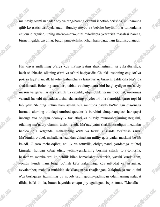 o‘lmaydi. shuning uchun ham hozirgi davrda, yangi o‘zbekistonni barpo etish jarayonida butun mamlakat miqyosida ta’lim va tarbiya, ilm-fan, kasb-hunar o‘rgatish tizimlarini tubdan isloh qilishga nihoyatda katta e’tibor qaratilmoqda. bunda maktab ta’limi, ayniqsa, umumta’lim maktablarining moddiy-texnik bazasini mustahkamlashga e’tiborni kuchaytirish kun tartibidagi eng muhim va jiddiy masalaga aylandi. hozirgi kunda istiqlol davrida barpo etilgan, barcha shart-sharoitlarga ega bo‘lgan o‘quv yurtlarida tahsil olayotgan, zamonaviy kasb-hunar va ilm-ma’rifat sirlarini o‘rganayotgan, hozirda ikki-uch tilda bemalol gaplasha oladigan ming-minglab o‘quvchilar, katta hayotga kirib kelayotgan, o‘z iste’dodi va salohiyatini yorqin namoyon etayotgan yosh kadrlar misolida ma’naviyatning yuksalishini kuzatish mumkin va tabiiyki, bunday sharoitda ma’naviyatni shakllantiradigan mezonlar ham davrga muvofiqlashib boradi. ma’naviyatni shakllantiradigan mezonlarning yuqorida zikr etilgan mezonlaridan tashqari, ma’naviyatning tarixiyligi va zamonaviyligi, moddiy va madaniy meros, milliy ma’naviy obidalar, mamlakatimizdan yetishib chiqqan donishmandlaru mutafakkirlar, xalq qahramonlari, ilmiy-ijodiy kashfiyotlar, davlat va jamiyat arboblari, ma’naviy tarbiyaning tarixiy va zamonaviy o‘choqlari, ularning ma’naviyatga ta’siri bilan bog‘liq jarayonlar muhim ahamiyat …