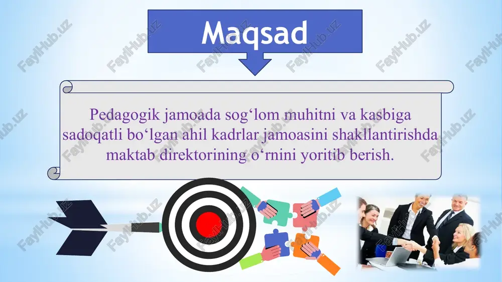 , mmibdo‘, psixolog doimiy pedagogik jamoa a’zolarining o‘z kasbiga bo‘lgan ishonchi ortib, ta’lim sifati oshadi. 2. sog‘lom muhitga ta’sir qiluvchi turli nizolar yuzaga kelishida sabab bo‘luvchi xodimlarni aniqlash. ta’lim muassasasida psixologik trening mashg‘ulotlari,ijtimoiy so‘rovnomalarni tashkil etish. maktab rahbariyati va psixolog doimiy so‘rovnomalar orqali ta’lim muassasidagi boshqaruv muhiti baholanadi. 3. jamoa a’zolari o‘rtasida ma’naviy-ma’rifiy tadbirlarni tizimli tashkil etilmaganligi. maktab metod birlashma a’zolari o‘rtasida avgust kengashlarida “biz bir jamoamiz” shiori ostida yillik reja ishlab chiqish. maktab jamoasi o‘quv yili davomida jamoa a’zolari rivojlanishi, o‘sishi uchun qo‘llab –quvvatlovchi va rag‘batlantiruvchi sog‘lom muhit yaratiladi. 12 e’tiboringiz uchun rahmat! image1.png image2.png image3.png image4.png image5.png image6.png image7.png image8.jpeg image9.jpeg image10.jpeg image11.jpeg image12.png image13.png image14.png image15.png image16.jpeg image17.png image18.png image19.png image20.png image21.png image22.png image23.png image24.jpeg image25.jpeg image26.png image27.png /docprops/thumbnail.jpeg