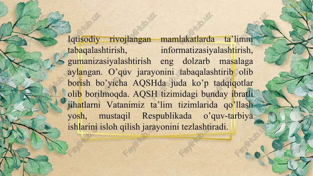 a tarbiya haqida qonun qabul qilingan. bu erda tarbiyaga bolalar bog‘chasida asos solinishini yaxshi tushunishadi. shu tufayli bu tarmoq keyingi yillarda 60 foizga kengaydi. bunda diniy tashkilotlarning hissasi katta. boshlang‘ich maktab masalasiga kelganda (bu maktabga olti yoshli lar kelishadi) sinflarning tig‘izligini kuzatish mumkin. har sinfda 50 nafargacha bola o‘qiydi. dars nagruzkalari ham ko‘proq. o‘yinlar dam olish o‘quv dasturiga kiritilgan. shuning uchun dam olishga imkoniyat bor. boshlang‘ich maktabda dars 40 minut o‘rta maktabda esa 45 minut. oliy maktabda darsning davomiyligi 50 minutga teng. bu erda ikki muhim jihatga to‘xtalib o‘tish zarur. oliy maktabga, albatta, kirish imtihonlari topshiriladi va o‘qishlar pullik. boshlang‘ich maktabda 9 ta fan o‘qitiladi. koreys tilini o‘rganishga alohida e’tibor berilib arifmetika hamda ijtimoiy fanlar o‘qitiladi. o‘rta maktabda fanlar yana 4 taga ko‘paytirilgan. 7-sinfdan boshlab chet tillar o‘rgatiladi. mamlakatda ingliz tiliga e’tibor kuchli. ko‘pchilik bu tilda bemalol gaplasha oladi. chet tillarni o‘qitishga haftasiga 4—5 soat ajratilgan. koreyslar yana bir tilni …