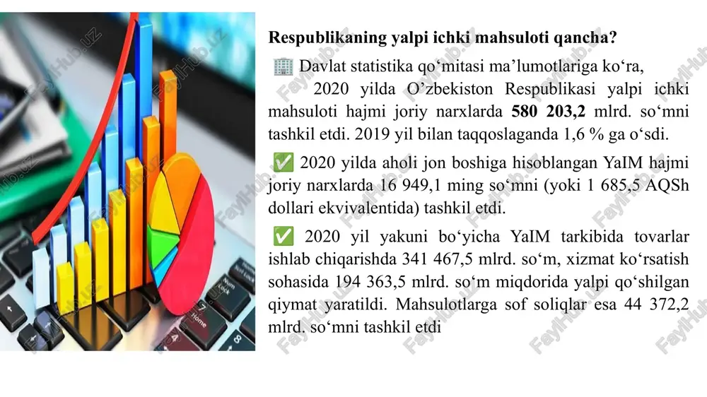 sh ob’ektlari egalaridan olinadigan soliq, import va davlat bojlari, bozorlardan yig’imlar, transport solig’i, o’rmon solig’i va boshqalar kiradi. yana shuni ta’kidlash lozimki, ayrim soliqlar va subsidiyalar amaliyotda operasiya sifatida yaqqol ko’rinishda bo’lmasligi mumkin, ya’ni ular soliq tashkilotlarida va ishlab chiqaruvchi birliklar hisoblarida qayd etilmagan bo’lishi mumkin. masalan, paxta tolasi markazlashgan tarzda davlatga tegishli savdo kompaniyalari orqali sotiladi. bunda paxta tolasini savdo kompaniyalariga etib kelgandagi tola qiymati (narxi) eksportga sotgandagi qiymatdan kam yoki ko’p bo’lishi mumkin. narxlardagi farq asosida hosil bo’lgan qiymat eksport narxi yuqori bo’lsa musbat qoldiq hosil bo’ladi, aks holda manfiy qoldiq hosil bo’ladi. mht metodologiyasiga asosan musbat qoldiq mahsulot uchun soliq olingan, manfiy qoldiq esa - mahsulot uchun subsidiya berilgan deb talqin qilinadi. chunki bu qoldiqlar davlat byudjetiga borib qo’shiladi yoki hosil bo’lgan zarar byudjetdan qoplanadi. bunday holatlar yuzaga kelganda milliy hisobchilar tegishli hisoblarni amalga oshirib, tegishli hisoblarda o’zgartirishlar kiritishlari lozim sof foyda nomoliya, moliya, davlat boshqaruv idoralari …