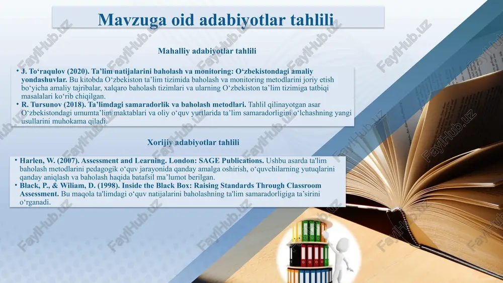 iflar 1. ta'sirchan va sifatli ichki monitoringni natijalarini doimiy ravishda tahlil qilish va tizimni takomillashtirish. 2. ta'lim jarayonini raqamlashtirish va onlayn monitoring tizimlarini joriy qilinish. 3. o`qituvchilarning zamonaviy baholash monitoring bo`yicha bilim va malakasini oshirish. 4. ota-onalarni ta’lim monitoring jarayoniga faol jalb qilinadi . chora-tadbirlar t/r muammo muammoning yechimini amalga oshirish mexanizmi mas’ullar muddati natija 1 maktabda ta’lim natijalarini ta'sirchan va sifatli ichki monitoringni tizimi yetarlicha rivojlanmaganligi. 1.diagnostik testlarni ishlab chiqish va joriy etish. 2.differensial ta'sirchan va sifatli ichki monitoringni tizimini shakllantirish va tatbiq etish. 3. ta'sirchan va sifatli ichki monitoringni mezonlarini ishlab chiqish va yangilash. maktab direktori, o‘ibdo‘, metod birlashma rahbarlari doimiy maktabda ta’lim natijalarini baholash tizimi takomillashtiriladi. 2 ta'lim jarayonini raqamlashtirish va onlayn monitoring tizimlarini joriy qilinishi. 1.elektron monitoring tizimini ishlab chiqish va tatbiq etish. 2.o‘qituvchilarning axborot kamunikatsiya texnalogiyalaridan samarali foydalanishini o‘rgatish maktab direktori, o‘ibdo‘, it mutaxassisi doimiy elektron monitoring tizimi samarali yo‘lga qo‘yiladi va faoliyat yuritadi 3 …