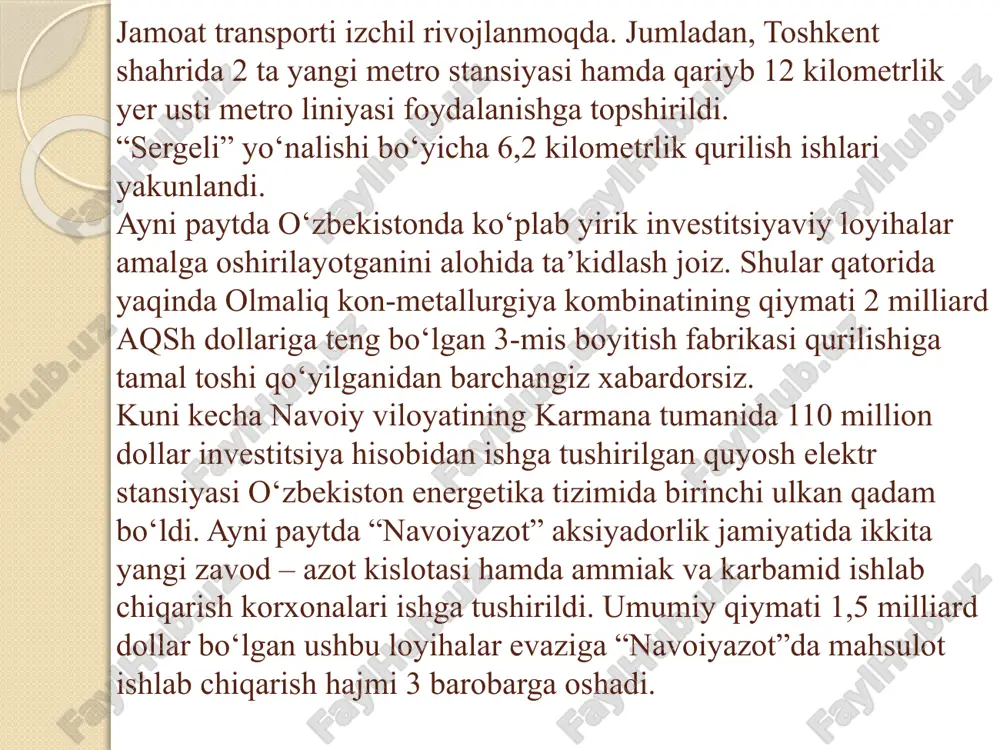 bgacha ta’lim tashkilotlari faoliyati yo‘lga qo‘yildi. ushbu islohotlar natijasida biz maktabgacha ta’limga qamrov darajasini 62 foizga, 6 yoshdagi bolalar o‘rtasida esa 77 foizga yetkazishga erishdik. yangi turdagi ta’lim maskanlari, xususan, prezident maktablari, ijod maktablari, ixtisoslashgan maktablar faoliyati yo‘lga qo‘yilmoqda. birgina 2020-yilni oladigan bo‘lsak, yurtimizda matematika fani bo‘yicha 56 ta, kimyo-biologiya fani bo‘yicha 28 ta, informatika va axborot-kommunikatsiya texnologiyalari bo‘yicha 14 ta ana shunday maktablar tashkil etildi. 2017-2020-yillarda o‘quvchilarimiz nufuzli xalqaro fan olimpiadalarida 30 ta medalni qo‘lga kiritgani misolida ham yaqqol ko‘rish mumkin. yoshlarni talab yuqori bo‘lgan zamonaviy kasb-hunarlarga o‘rgatish uchun o‘tgan o‘quv yilida 339 ta kasb-hunar maktabi, 194 ta kollej va 195 ta texnikum faoliyati yo‘lga qo‘yildi. bugungi kunda yurtimizda so‘nggi 5 yilda 64 ta yangi oliy ta’lim muassasasi tashkil etilib, ularning soni 141 taga yetkazildi. qabul kvotasi 3 barobar oshirildi. endilikda bitiruvchi yoshlarni oliy ta’lim bilan qamrab olish darajasi 2016 yilgi 9 foizdan – shunga e’tibor bering – 28 …