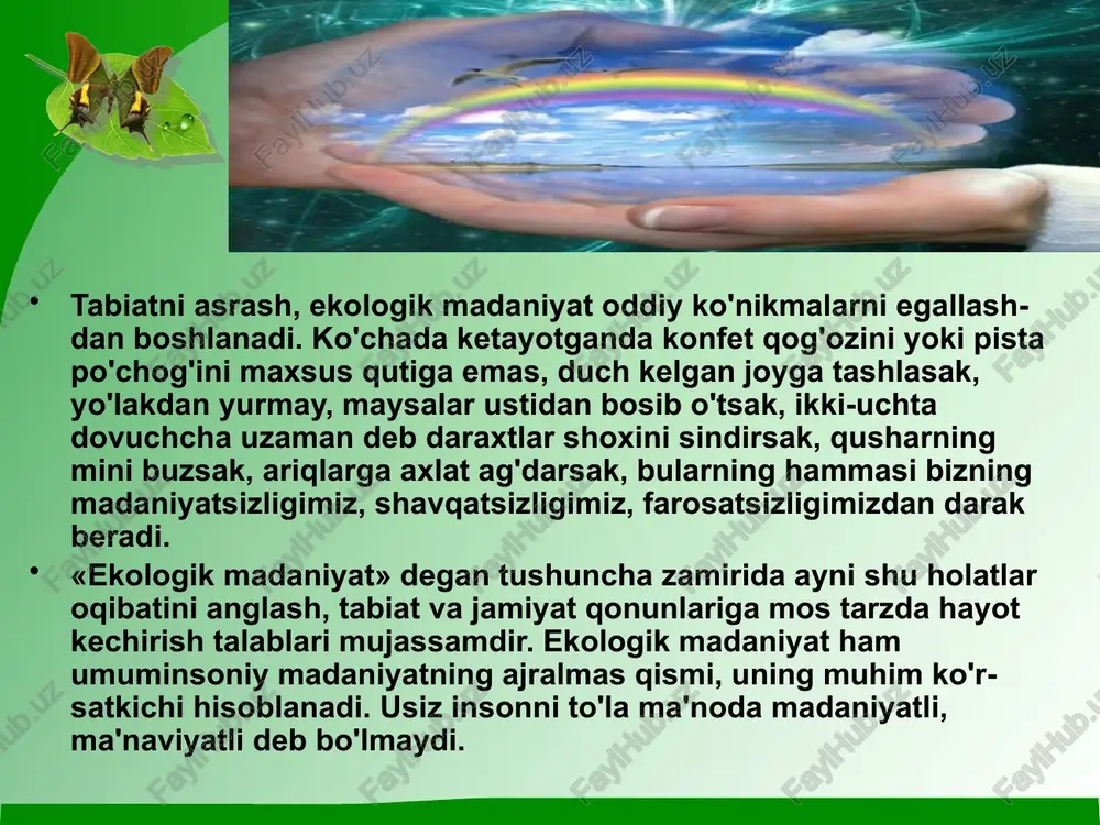 ologik ta'lim va tarbiya muhim rol o'ynaydi. turli mamlakatlardagi ekologik vaziyat, tabiatdan foydalanish xususiyatlari ko'p jihatdan aholini ekologik savodxonlik darajasi, ekologik madaniyatiga bog'liqdir. image4.png image5.png image1.png image2.png image6.gif image7.gif image8.png image9.png image10.jpeg image11.jpeg image12.jpeg image13.jpeg image14.jpeg image15.gif image16.jpeg image17.jpeg image18.png image19.jpeg image20.jpeg image21.jpeg image22.jpeg image23.jpeg image24.jpeg image25.jpeg image26.jpeg image27.jpeg image28.jpeg image29.jpeg image30.jpeg image31.jpeg image32.jpeg image33.jpeg image34.jpeg image35.jpeg image36.jpeg image3.png /docprops/thumbnail.jpeg