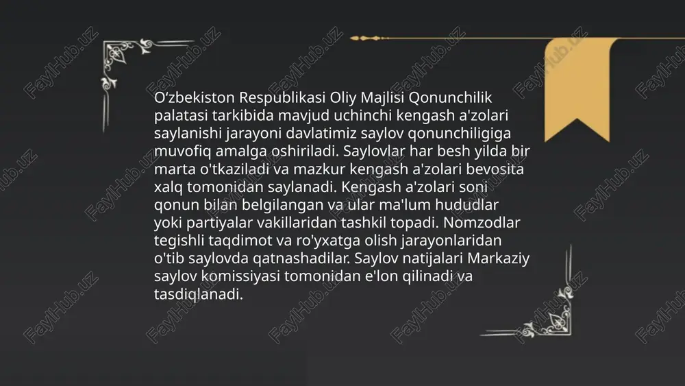 hqa xarajatlarni qoplaydigan mablag'larni oladilar. kengash yig'ilishlarida qatnashish uchun yo'l xarajatlari va tunash xarajatlari ham qoplanishi mumkin. bunda har bir a'zo 1 500 000 so'mdan 5 000 000 so'mgacha bo'lgan miqdorda oyiga kompensatsiya olishi mumkin. tibbiy sug'urta, transport va telefon xarajatlari kabi qo'shimcha manfaatlar ham taqdim etiladi. natijada, kengash faoliyati uchun maksimal qulayliklar yaratiladi va a'zolar samarali ishlash imkoniyatiga ega bo'ladilar. ... t.me/slaydai_bot 13. direktorlar kengashining samaradorligini baholash direktorlar kengashining samaradorligini baholashda bir qancha mezonlar mavjud. 99% kompaniyalar yillik samaradorlik baholashini o‘tkazadi. bu jarayon kengash a’zolarining individual va umumiy ish faoliyatini, strategiya muvaffaqiyatini va ijtimoiy mas’uliyatni baholaydi. 83% kompanilar bu baholash natijalaridan foydalanib, kengashning kelgusidagi ish rejasini tuzadi. shuningdek, 57% kompaniyalar tashqi ekspertlarni jalb qiladi. baholash natijalari mezonlari orasida moliyaviy ko‘rsatkichlar, 92% hollarda ijro harakatlariga erishganlik darajasi ham bor. kengash samaradorligini oshirish uchun boshqa yondashuvlar qatorida tizimli va davriy tahlillar ham qo‘llaniladi. shu bilan birga, a’zolar malakasini oshirish ham samaradorlikni …
