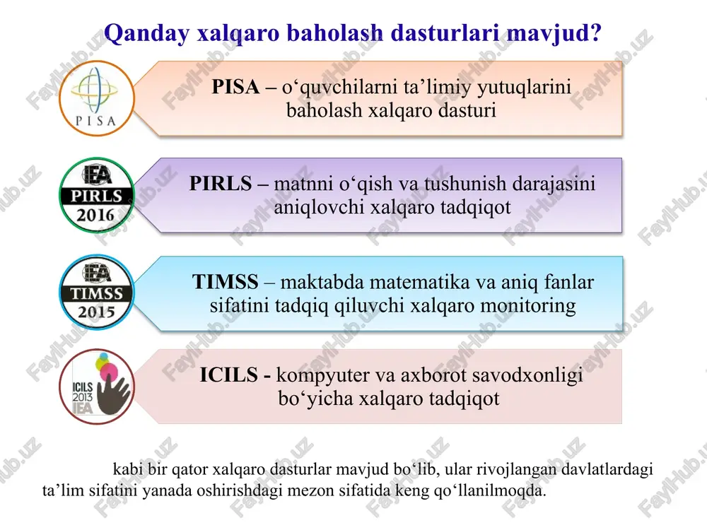 a ijobiy natijaga erishish uchun nimalarni amalga oshirish lozim? o‘quvchilarning kompetentligini aniqlashga yo‘naltirilgan o‘quv topshiriqlaridan na’munalar (fizika) grafikda poyga avtomobilining 3 kilometrlik aylanma yo‘lni ikkinchi marta aylanishdagi tezligining o‘zgarishi ko‘rsatilgan. poyga avtomobilining tezligi 1-topshiriq: start chizig‘idan yo‘lning eng uzun to‘g‘ri chiziqli qismigacha taxminan qancha masofaga bor? 0,5 km b) 1,5 km c) 2,3 km d) 2,6 km 2-topshiriq: ikkinchi aylanishda yo‘lning qaysi qismida avtomobilning tezligi eng kichik qiymatga ega bo‘lgan? a) start chizig‘ida b) taxminan 0,8 km nuqtada c) taxminan 1,3 km nuqtada d) taxminan yo‘lning o‘rtasida 3-topshiriq: yo‘lning 2,6 km va 2,8 km lik nuqtalari orasida avtomobilning tezligi haqida nima deyish mumkin? javob: avtomobil tezligi ortadi poyga avtomobilining tezligi poyga avtomobilining tezligi 4-topshiriq: quyida 5 ta turli xil shakldagi poyga yo‘llari tasvirlangan. bu poyga yo‘llarining qaysi biri grafikda tezligi ko’rsatilgan poyga avtomobiliga tegishli? (ushbu yo‘l ko‘rsatilgan harfni aylanaga oling) (javob: b) 1-topshiriq. siz oddiy qog‘oz karton yordamida turli usullarda …