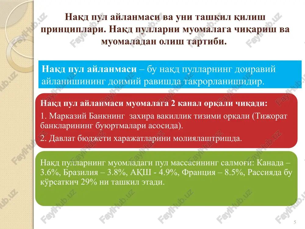 yoki ko'rsatilishi lozim bo'lgan xizmat qiymatining 15%i oldindai to'langanidai so'nggina tovarlar jo'natiladi yoki xizmatlar ko'rsatiladi. naqd pulsiz hisob-kitob shakllari 20 to'lov topshiriqnomasi to'lov talabnomasi akkreditivlar inkassa topshiriqlari hisob cheklari memorial order plastik kartochkalar 21 to'lov topshiriqnomasi bu to'lovchi korxonaning uning bankdagi depozit hisobvaragidan pul mablag'larining ma'lum bir summasi boshqa mijozning hisobvaragiga o'tkazish haqida o'ziga xizmat ko'rsatuvchi bankka bergan yozma topshirigidir. to'lov talabnomasi bu maxsulot etkazib beruvchi va mablag' oluvchilarning belgilangan summani to'lovchi bank orqali to'lash to'g'risidagi talabnomani o'z - ichiga olgan hisob-kitob xujjatdir. to'lov talabnomasi bo'yicha hisob-kitoblar aktsept» shaklidagi hisob-kitoblar ham deb yuritiladi. 22 inkasso topshiriqnomasi akkreditiv mablag'lar oluvchining to'lovchining hisobvaragidan so'zsiz tartibda mablag'larni hisobdan chiqarish to'g'risidagi bankka topshiririni anglatadi. mijozning (to'lovchining) topshirigi bilan va uning ko'rsatmalariga muvofiq akkreditiv ochgan bank (bank-emitent) uning kontragenti mablag'larni oluvchi foydasiga to'lovni amalga oshirish yoki boshqa bankka bu turdagi to'lovlarni bajarish uchun vakolat berish majburiyatini mablag'lar oluvchi tomonidan xujjatlarni taqdim etgan va akkreditivda nazarda …