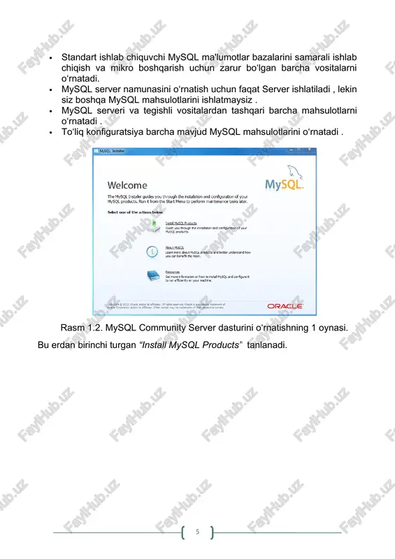 ot nomli login va parol berilsa, administrator imtiyozli foydalanuvchi bo‘lib, mysql serveriga ulanamiz va hamma imkoniyatlardan cheklovlarsiz foydalanamiz. ushbu login va parollarni eslab qolish lozim aks xolda mysql serverga kira olmaysiz va dasturni qayta o‘rnatish talab qilinadi. image3.png image4.png image5.png image6.png image7.png image8.png image9.png image10.png image11.png image12.png image13.png image1.png image2.svg image2.png .msftofcthm_background1_fill { fill:#ffffff; }