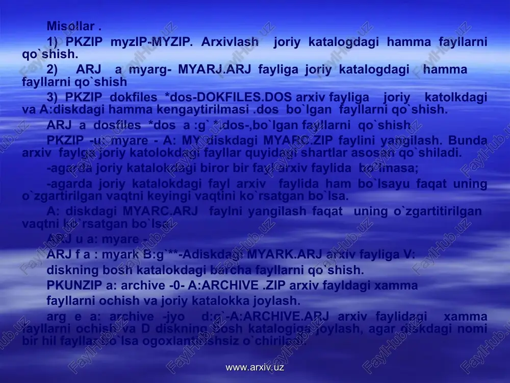 lar. ot gi config.sys faylini zararlaydi. bu komp’yuterning ishlamasligiga sabab bo’ladi; dir viruslari. fat tarkibini zararlaydi; stels-vruslari. bu viruslar o’zining tarkibini o’zgartirib, tasodifiy kod o’zgarishi bo’yicha tarqaladi. uni aniqlash juda qiyin, chunki fayllarning o’zlari o’zgarmaydi; windows viruslari. windows ot dagi dasturdlarni zararlaydi. www.arxiv.uz www.arxiv.uz asoslangan algoritmlar bo’yicha dasturli viruslarning tasnifi www.arxiv.uz virus parazitli replikatorli ko’rinmas mutant kvazivirus (troyan) www.arxiv.uz parazitli virus – fayllarning tarkibini va diskning sektorini o’zgartiruvchi virus. bu virus oddiy viruslar turkumidan bo’lib, osonlik bilan aniqlanadi va o’chirib tashlanadi. replikatorli virus – “chuvalchang” deb nomlanadi, komp’yuter tarmoqlari bo’yicha tarqalib, komp’yuterlarning tarmoqdagi manzilini aniqlaydi va u yerda o’z nusxasini qoldiradi. ko’rinmas virus – stels-virus deb nom olib, zararlangan fayllarga va setkorlarga ot tomonidan murojaat qilinsa, avtomatik ravishda zararlangan qismlar o’rniga diskning toza qismini taqdim etadi. natijada ushbu viruslarni aniqlash va iozalash juda katta qiyinchiliklarga olib keladi. mutant virus – shifrlash va deshifrlash algoritmlaridan iborat bo’lib, natijada virus nusxalari umuman …