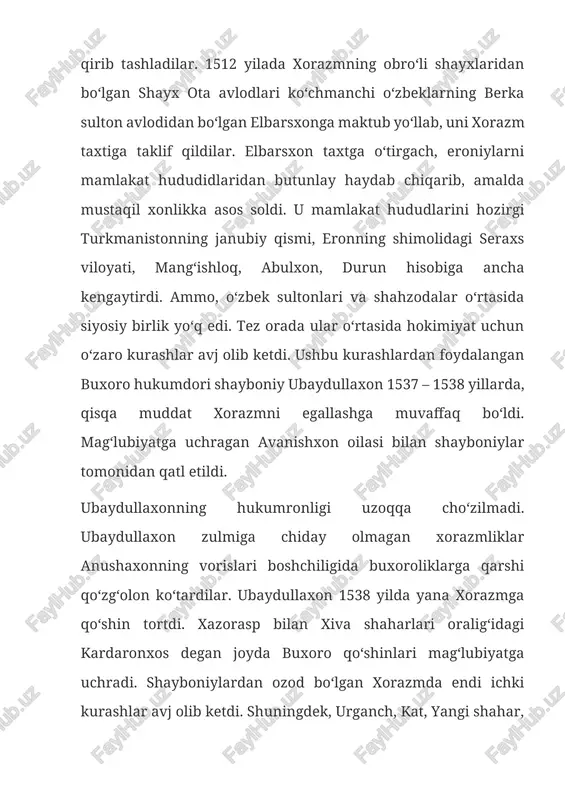 h va dehqonchilik, hunarmandchilik va savdo sodiq ishlariga jiddiy e’tibor qaratilib, tashqi savdo hamda munosabatlar rivoj topdi. xojimxon hukmronligi davrida poytaxt urganchdan xivaga [xivaning poytaxtga aylanganligi sanasi to‘g‘risida – 1556 y, 1598 y, 1602-1621 yy., 1611-1611 yy.,1610-1612 yy., 1557-1603 yy. kabi fikrlar mavjud] ko‘chiriladi (ayrim manbalarda xvi asrning 70-yillarida, ayrimlarda esa 90-yillarda). bunga asosiy sabab amudaryo o‘zanining o‘zgarib kasbiy dengizga oqmay qo‘yishi natijasida urganch va uning atroflaridagi suv tanqisligi bo‘lsa, ikkinchidan, xivaning bu davrda siyosiy va iqtisodiy mavqyei ancha kuchayib, asosiy savdo markaziga aylanishi yana bir sabab edi. poytaxt xivaga ko‘chirilganidan so‘ng davlat ham xiva xonligi deb atala boshlandi. bu orada buxoro hukmdori abdullaxon ii shayboniylar davlatini qayta tiklashga muvaffaq bo‘lib xorazm hududlarini yana shayboniylar tasarrufiga olish uchun harakat boshladi. chunonchi, bir necha yurishlardan so‘ng 1593 yilda xorazm yana shayboniylar qo‘liga o‘tdi. abdullaxondan mag‘lubiyatga uchragan xojimxon xivani tashlab bir guruh navkarlari bilan eronga qochdi va shoh abbos saroyidan panoh topdi. …