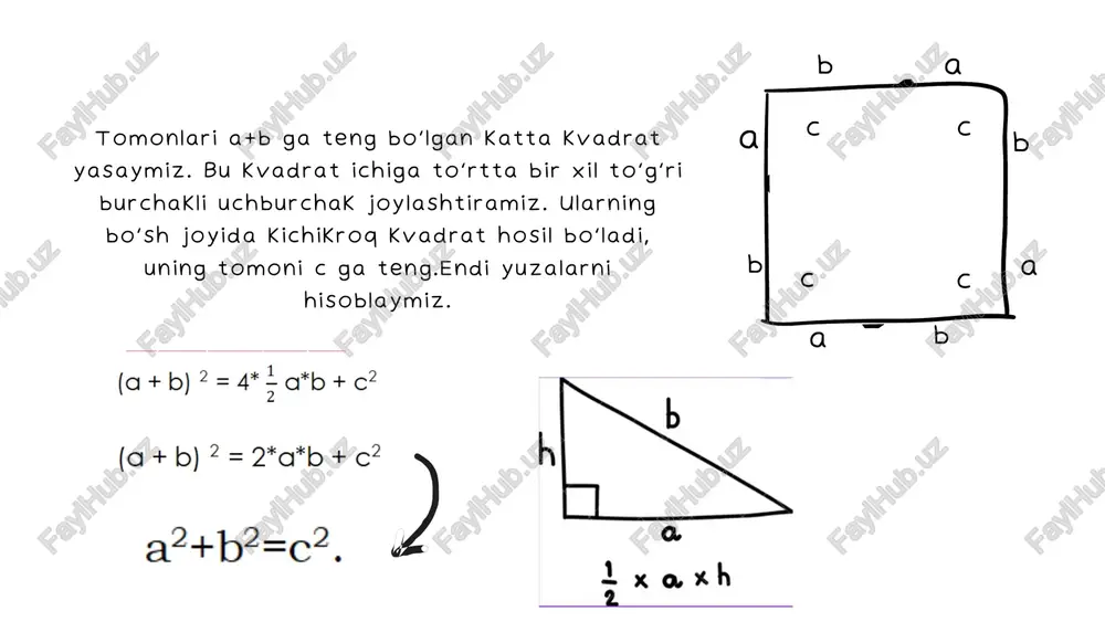 analitik metod bilan masalalar yechish va teoremalarning isboti. pifagor teoremasi - Page 5