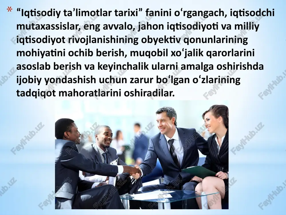 nish zarur? mesopotamiya 1. qadimgi grek tarixchilari hozirgi iroqdagi dajla va furot daryolarning oralig‘idagi joylarni «mesopotamiya» deb atagan. bu grekcha so‘z bo‘lib, «ikki daryo oralig‘i» ma’nosini bildiradi. dajla va furot daryolari hozirgi turkiya chegarasidan boshlanib, sharq tomon oqib fors ko‘rfaziga quyiladi. bu ikki daryo atrofidagi joylarning tuprog‘i unumdor, suvi ko‘p bo‘lib, qishloq xo‘jaligi ishlab chiqarishiga juda qo‘l kelardi. ayni zamonda ikki daryo vodiysining janubiy qismidagi asosiy mahalliy xalq shumerlar bo‘lib, eng dastlabki yozuvni o‘shalar yaratgan. dastlabki yozuv ijod qilingandan keyin, misr va qadimgi sharqdagi xalqlar tarix tiliga kira boshladi. demak, o‘sha davrdan, ya’ni qadimgi dunyo – quldorlik davridan boshlab dastlabki iqtisodiy fikrlar shakllana boshladi. . ko’hna bobil iqtisodiy fikrlari 2. qadimgi sharqda ancha rivojlangan davlatlardan biri bobil bo‘lgan. unda xususiy mulkchilik va tovar-pul munosabatlari nisbatan tez rivojlana boshladi. jamiyatdagi kishilar borgan sari ko‘proq tovar ayirboshlashga jalb qilinardi. ularning ba’zilari sudxo‘rlar to‘riga ilinib, xonavayron bo‘ldi va qullarga aylandi. to‘la huquqli bo‘lmagan …