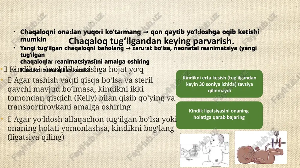 kuzatilayotgan simptomlarni tekshiring: isitma, tez nafas olish, qorin og‘rig‘i va boshqalar bolani kiyimlarini yechib qorin sohasini ko‘zdan kechiring travma belgilari, qorin shishishi va hokazolarni tekshiring suvsizlanishni baholang ko‘zlar, yoshlar til va og‘iz, so‘lak, siydik miqdori teri rangi, periferik qon aylanishining tiklanish vaqti so‘rovnoma va fizik tekshiruv. tirishishlar, ong darajasining o‘zgarishi oldin kuzatilgan tirishishlar mavjudligini aniqlang tirishishlarning turi, davomiyligi, takrorlanish tezligini aniqlang birgalikda kuzatilayotgan simptomlar (ayniqsa isitma mavjudligi) tirishishdan keyingi hush holatini avpu usuli bo‘yicha baholang so‘rovnoma va fizik tekshiruv. hayotni saqlash zanjiri (chain of survival) pediatrik bemorlarni bazaviy hayotni qo‘llab-quvvatlash tartibi bazaviy yurak-o‘pka reanimatsiyasi (basic cpr) ihca ohca puls va nafasni tekshirish (1) chaqaloqlar – yelka arteriyasi bolalar – uyqu yoki son arteriyasi bolalar chaqaloqlar pediatrik bemorlar uchun bazaviy hayotni qo‘llab-quvvatlash ma’lumotnomasi davolash usuli mazmuni reanimatsiya talab qiluvchi nafas agar nafas bo‘lmasa yoki yurak to‘xtashiga xos nafas olish (agonal nafas, gasping) kuzatilsa ko‘krak qafasi bosimi (kompressiyasi) bir qutqaruvchi bo‘lsa: ikki …