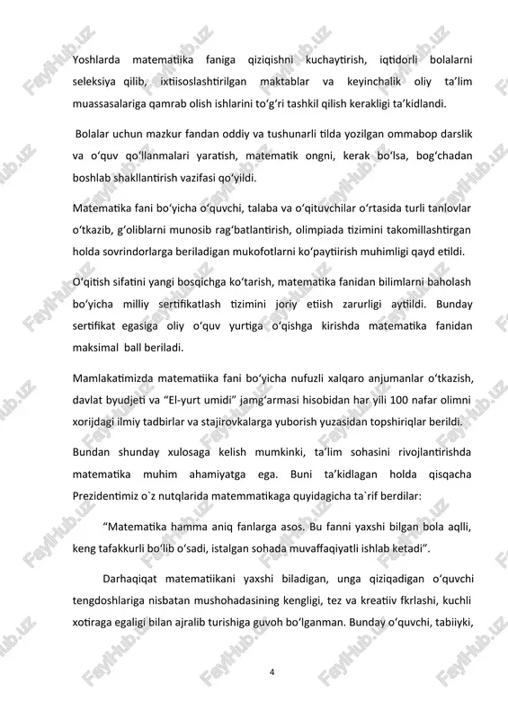 s sonning modulideyiladi va z kabi belgilanadi. a nuqtaning qutb burchagi ni z kompleks sonning argumentideyiladi va argz kabi belgilanadi. dekart va qutb koordinatalari orasidagi bog'lanish a=rcosφ, b=rsinφ ni hisobga olib z=a+bi=rcosφ+irsinφ yoki z=r(cosφ +isinφ) (1) tenglikka ega bo'lamiz. bu tenglikning o'ng tomonidagi ifoda z=a+bi kompleks sonning trigonometrik shakldagiyozuvideb ataladi. kompleks son vektor shaklida tasvirlanganda haqiqiy songa ox o`qda yotuvchi vektor, sof mavhum songa oy o`qda yotuvchi vektor mos keladi. komplekssonlarniqo'shish.ikkita z=a+ib, va z₂=a2+ib₂ kompleks sonlarning yig'indisi deb z₁+ z₂=(a₁+ib₁)+( a₂+ib₂)=( a₁+ a₂)+i(b₁+b₂) (1) tenglik bilan aniqlanuvchi kompleks songa aytiladi. (1) formuladan vektor bilan tasvirlangan kompleks sonlarni qo'shish-vektorlarni qo'shish qoidasiga muvofiq bajarilishi kelib chiqadi. (5ᵇ-chizma) kompleks sonlarni ayirish. ikkita z₁=a+ib va z₂=a₂+ib₂ kompleks sonlarning ayirmasi deb shunday kompleks songa aytiladiki, unga z₂ kompleks sonni qo'shganda z kompleks son hosil bo'ladi ( 5ᵅ -chizma). z₁-z₂=(a₁+ib₁)-(a₂+ib₂)=( a₁- a₂)+i(b₁-b₂). (2) 7 ikki kompleks son ayirmasining moduli shu sonlarni ℤ tekisligida tasvirlovchi a(a₁;b₂) va …