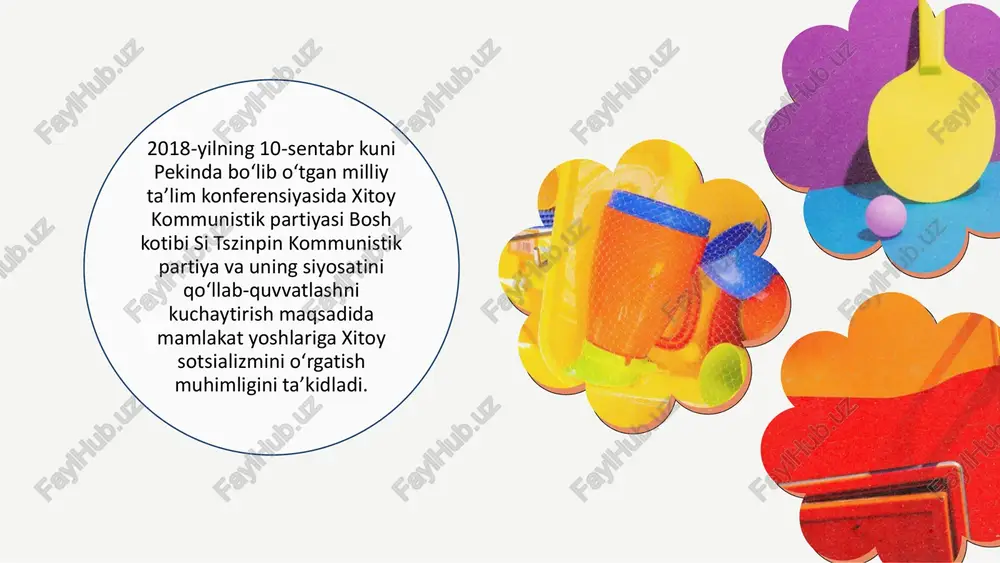 barcha fanlardan kamida 60 ball to‘plash shart. o‘rtacha 60 ball to‘play olmagan o‘quvchilar ikkinchi yilga qoldiriladi. odatda imtihon xitoy tili, matematika, fizika, kimyo, ingliz tili va siyosatshunoslikdan olinadi. imtihondan muvaffaqiyatli o‘tish va sertifikatga ega bo‘lish xitoydagi majburiy taʼlim bosqichini yakunlaydi. keyinchalik, qo‘shimcha o‘rta taʼlimning yuqori bosqichiga yo‘l ochiladi. taʼlim (2-bosqich) yuqori o‘rta taʼlim darajasida (15–19 yosh) abituriyentlarga taʼlimning 2 turi taklif etiladi: akademik yoki kasbiy. taʼlimning bu bosqichi pulli hisoblanib, yillik o‘rtacha narx 4-6 ming yuan ()ni tashkil qiladi. yuklama shu qadar ko‘pki, hukumat tomonidan dam olish kuni (shanba, yakshanba) deb belgilangan ikki kun ham ertadan-kechgacha qo‘shimcha darslar o‘tkaziladi. let's have a look at the colour orange. discuss: what does the colour orange mean in your culture? maxsus taʼlim yuqori o‘rta maktablar mohiyatan maxsus taʼlim muassasalaridir. bunday taʼlim maskanlari bitiruvchilarining aksariyati malakali mutaxassislardir. shu bilan birga, xuddi shu taʼlim darajasi oliy taʼlim dasturlari doirasida o‘qishni davom ettirish uchun boshlang‘ich maydondir. …