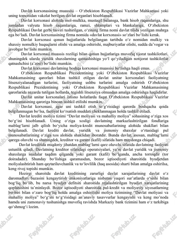 t xarajatlarini restrukturizatsiya qilish; · byudjet yordamida tartibga solish mexanizmini takomillashtirish; · byudjet assignovaniyalaridan samarali foydalanish ustidan nazoratni kuchaytirish. davlat maqsadli fondlari (nobyudjet fondlar yoki byudjetdan tashqari fondlar) oldindan belgilangan ma’lum muddatlarda tuzilishi yoki doimiy ravishda mavjud bo‘lishi mumkin. bu fondlarning vujudga kelishi davlat byudjetining qabul qilinishi yoki qabul qilinmasligidan qat’iy nazar mablag‘lar maqsadli manbaining zarurligi bilan belgilanadi. birinchi navbatda, bu sotsial ta’minot, tekin sog‘liqni saqlash, ishsizlikni kamaytirish va boshqa xuddi shunday bir qancha muhim ijtimoiy ehtiyojlarni qondirishga tegishlidir. bu fondlar mablag‘larini shakllantirish va ulardan foydalanish davlat tomonidan o‘ziga xos bo‘lgan shakllar va metodlar yordamida amalga oshiriladi. shuning uchun ham ularni moliya tizimining “davlat moliyasi va mahalliy moliya” sohasining alohida bo‘g‘ini sifatida ajratilishi maqsadga muvofiqdir. mablag‘lardan foydalanishning maqsadli yo‘naltiril-ganligi belgisi bo‘yicha davlat maqsadli fondlarini quyidagi ikki guruhga birlashtirish mumkin: · sotsial mo‘ljallangan (yo‘nalishga ega bo‘lgan) davlat maqsadli fondlari (nobyudjet fondlar yoki byudjetdan tashqari fondlar); · tarmoqlararo va tarmoq harakteriga ega …