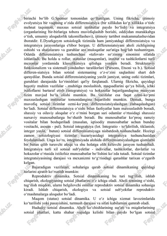tabaqalanishi jarayonida o‘rta tabaqa konsepsiyasiga asosiy e'tiborini qaratib, bu o‘rta tabaqa konsepsiyasini o‘rta sinfiy qarash konsepsiyasi bilan uyg‘unlashtirilib o‘rta sinfiy tabaqa tendensiyasiga alohida o‘ziga xos milliy, irqiy, intellektual va moliyaviy tenglik va barqarorlik me'yori sifatida o‘ziga xos ijtimoiy barometrlik roliga muvofiq vazifani bajarmoqda, deb hisoblashmoqda, katta e'tibor berib, muhim ahamiyatga ega ekanligini ta'kidlamoqdalar. bu holat bevosita sinfiy tabaqalanishni e'tirof etish tendensiyasi hisoblanib haqiqatga yaqinlashmoqda. shu boisdan ham o‘rta sinf-tabaqa hissasining ortib borishi jamiyatdagi ijtimoiy barqarorlik sharti sifatida talqin etilmoqda. chunki o‘rta sinf vakillari miqdori (ya'ni kambag‘alning o‘rta hollashuvi, o‘rta holning boyib borishi va h.k. - a.sh.) oshib borish tendensiyasi va ulardagi mulkning o‘zgarishi - ko‘chmas mulk hajmi, bankdagi mablag‘lari (foiz asosida ko‘payishi va h.k.) ammo g‘arb va aqsh mamlakatlari aholisi turmush tarzining o‘ziga xos barometr vazifasini o‘tayotgan o‘rta sinf fenomeni, garchi rivojlangan yevropa mamlakatlari uchun ijtimoiy-iqtisodiy qadriyat darajasiga ko‘tarilib baholansada, bu qadriyat o‘rta sinf vakillarini (go‘yo kapitalizm - xalq kapitalizmiga …