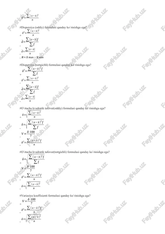 shga ega? + - - - #yakka miqdor indeks formulasi qanday ko`rinishga ega? + - - - #yakka tannarx indeks formulasi qanday ko`rinishga ega? + - - - #yakka mehnat unumdorligi (sig`imi bo`yicha) indeks formulasi qanday ko`rinishga ega? + - - - #yakka vaqt sarfi indeks formulasi qanday ko`rinishga ega? + - - - #umumiy baho indeks formulasi qanday ko`rinishga ega? + - - - #umumiy miqdor indeks formulasi qanday ko`rinishga ega? + - - - #umumiy tannarx indeks formulasi qanday ko`rinishga ega? + - - - #umumiy qiymat indeks formulasi qanday ko`rinishga ega? + - - - #umumiy xarajat indeks formulasi qanday ko`rinishga ega? + - - - #o`rtacha arifmetik tortilgan indeks formulasi qaysi ko`rinishga ega? + - - - #o`zgaruvchan tarkibli baho umumiy indeks formulasi qaysi ko`rinishga ega? + - - - #tuzilmaviy siljishli (tarkibiy) qiymat ko`rinishidagi umumiy indeks formulasi qaysi o`rinishga ega? + - - - #alohida …