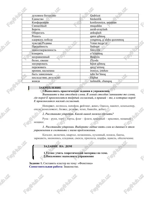 . rasstavte udareniya. viberite lyubie pyat slov iz dannix v etom uprajnenii i sostavte s nimi predlojeniya. katalog, vklyuchim, kvartal, pozvonish, kuxonniy, ponyala, banti, zarjavet, ikonopis, kladovaya, svekla, prospala, sharfi, shavel, obespechenie. zadanie na dom 1.ustno: uchit teoreticheskiy material po teme. 2.pismenno: vipolnit uprajnenie zadanie 1. sostavit klaster na temu: «fonetika» samostoyatelnaya rabota: znakomstvo. image2.wmf image3.wmf image1.png