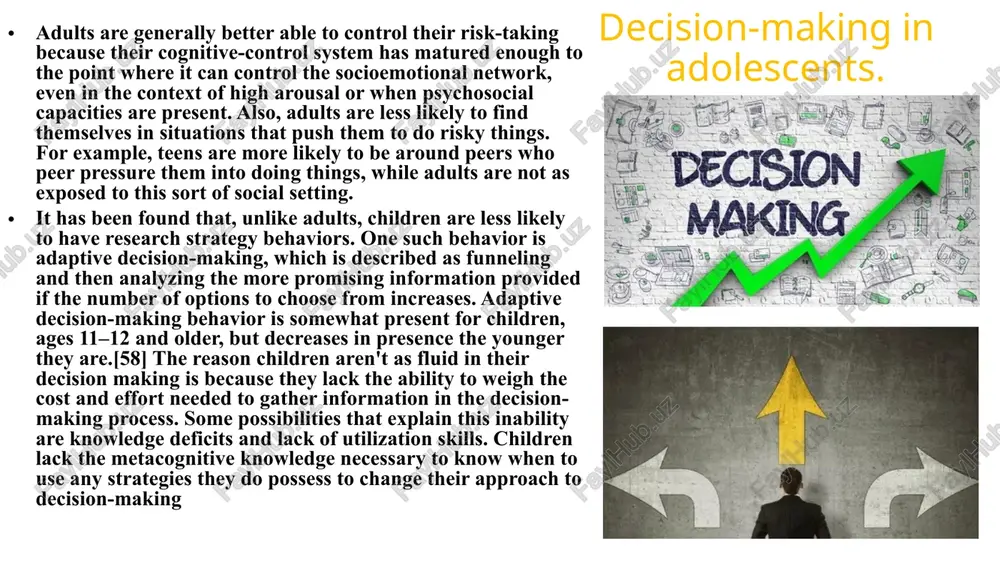 r all alternatives are examined in order to find the best option. acquiesce to a person in authority or an "expert"; "just following orders". anti-authoritarianism: taking the most opposite action compared to the advice of mistrusted authorities. flipism e.g. flipping a coin, cutting a deck of playing cards, and other random or coincidence methods – or prayer, tarot cards, astrology, augurs, revelation, or other forms of divination, superstition or pseudoscience. automated decision support: setting up criteria for automated decisions. decision support systems: using decision-making software when faced with highly complex decisions or when considering many stakeholders, categories, or other factors that affect decisions. difference – group decisions decisions are taken by a group of persons. group decisions are costly in terms of time and money they are based on extensive information collected by members of the group. group decisions are taken when there is sufficient time to make decisions. group …