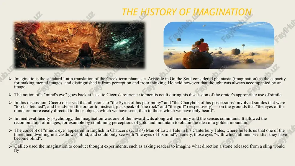 hich he propounds his concept of the imagination and discusses what the existence of imagination shows about the nature of human consciousness. the imagination is also active in our perception of photographic images in order to make them appear real. the memory, evolution of imagination memory and mental imagery, often seen as a part of the process of imagination, have been shown to be affected by one another. "images made by functional magnetic resonance imaging technology show that remembering and imagining sends blood to identify parts of the brain." various psychological factors can influence the mental processing of the brain and heighten its chance to retain information as either long-term memories or short-term memories. john sweller indicated that experiences stored as long-term memories are easier to recall, as they are ingrained deeper in the mind. each of these forms require information to be taught in a specific manner so as …