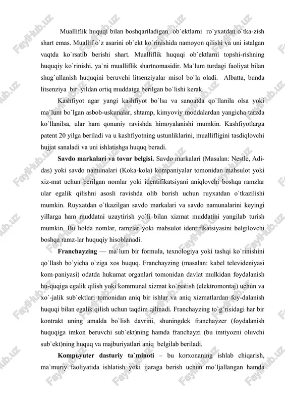 ishlab chiqarilgan yangi hisob jarayonlarini paydo bo`lishi bilan o`ta muhim ahamiyat kasb etmoqda. kompyuter dasturlari va ularni takomillashtirishga qilingan investi-tsiyalar kompyuter dasturiy ta`minoti, bilan shugullanuvchi korxonalarda boshqa aktivlar sifatida ko`riladi. kompyuter dasturiy ta`minotiga qilingan harajat- larni kapitalizatsiyalashtirish, sotish yoki keng foydalanish uchun ijaraga berish-ga mo`ljallangan kompyuterning dasturiy ta`minotini rivojlantirish, ilmiy tadqiqotlar va ishlanmalar xarajatlarning salmoqli qismini tashkil etadi. hisobga olishda asosiy masala bo`lib, dasturiy ta`minot to`plamlarini takomil-lashtirishda amalga oshirilgan qanday xarajatlar hisobdan chiqarilishi va qan-daylari kapitalizatsiyalashtirilishi kerakligiga ahamiyat beriladi. dasturiy ta`minot hisobida quyidagi holatlarga alohida e`tibor qaratish lozim: sotish yoki ijaraga berish uchun mo`ljallangan kompyuter dasturiy ta`-minotini ishlab chiqarishga ketgan barcha xarajatlar, ilmiy tadqiqotlar va ishlanmalar xarajatlari hisoblanadi hamda hisobdan chiqarilishi lozim; texnik iqtisodiy asoslashni o`tkazish uchun ishlab chiqarilgan mah-sulotning asl nusxalarini ishlab chiqarishga ketgan xarajatlar sar-moyalashtirilishi zarur. bu xarajatlar tarkibiga kodlash va texnik iq-tisodiy asoslashni o`tkazish uchun tekshiruv bilan bog`liq xarajatlar kiradi. tashkiliy xarajatlar - bu faoliyatni tashkil qilishga …