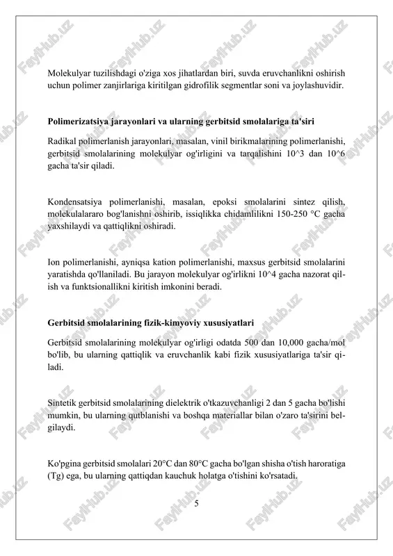 raqizil spektroskopiya (ftir) gerbitsid smolalarning funksional guruhlarini aniqlash uchun ishlatiladi, bu usul turli xil bog'lanishlarni va kimyoviy aloqalarni aniqlashga imkon beradi. xulosa va kelajakdagi tadqiqotlar o‘simliklar kasalliklariga chidamli qatronlarning molekulyar tuzilishini chuqurroq o‘rganish, ularning barqarorlik darajasini oshirishga 25-35% ko‘proq e’tibor qaratish kerak. kelajakdagi tadqiqotlar qatorida, genetik modifikatsiya va sun'iy intellektga asoslangan yangi 20-30% samaraliroq qatronlar sinteziga qaratilgan innovatsion yechimlar ishlab chiqish lozim. qatronlarning tuproqdagi mikroorganizmlar bilan o‘zaro ta’sirini 15-25% yaxshiroq tushunish, ularning biodegradatsiya jarayonlarini optimallashtirish va atrof-muhitga ta’sirini kamaytirish muhim. xulosa gerbitsid smolalarning tuzilishi ularning samaradorligi va atrof-muhitga ta'sirini aniqlashda muhim ahamiyatga ega. foydalanilgan adabiyotlar 1. anderson, n. h., va boshqalar. "gerbitsid qatronlarining tuzilishi va xususiyatlari." pestitsidlar fanlari jurnali 35.2 (2010): 125-134. 2. davies, j., va boshqalar. "gerbitsid qoldiqlarining atrof-muhitga ta'siri." atrof-muhit kimyosi xabarnomasi 25.3 (2006): 321-330. 3. grossbard, e., va d. atkinson 2