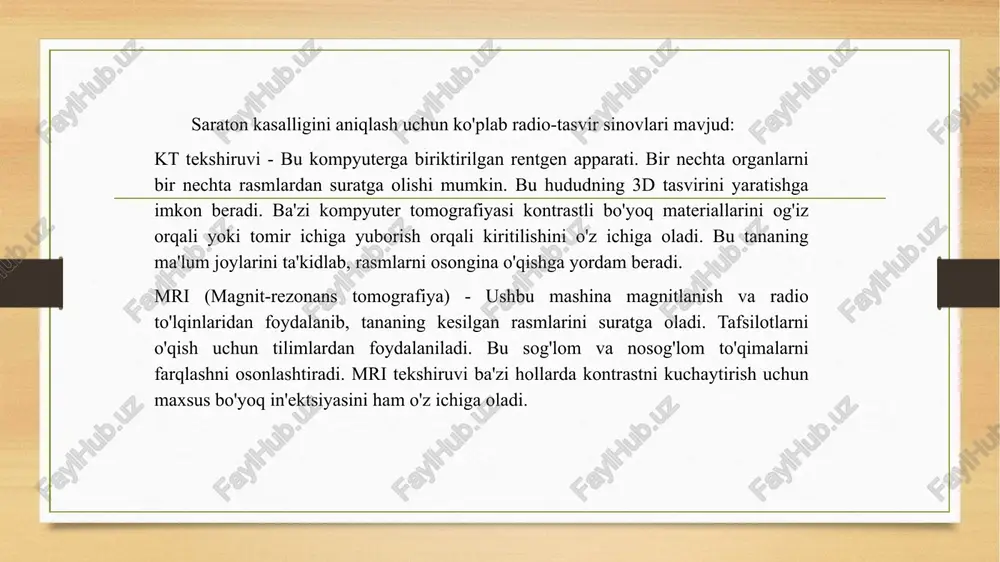 bo’limlari uchun to’rt tepalik sindromli saraton xarakterlidir — miyaning gidrosefaliyasi rivojlanishi fonida ko’zlarning bir-birga yaqinlashishi, yuqoriga sinxron ko’tarilishining buzilishi (yuqoriga qarash parezi). xiazma gliomalari ko’rish buzilishlari bilan namoyon bo’ladi: ko’z tubi ko’rigi vaqtida nerv atrofiyasi hodisalari bilan ko’rish o’tkirligining pasayishi va ko’rish maydonlarining buzilishi, o’sma gipotalamus tuzilmalarini shikastlashi natijasida gormonal o’zgarishlar. epifiz neoplaziyasida erta jinsiy va jismoniy rivojlanish qayd etiladi, ko’zni harakatlantirish buzilishlari rivojlanadi. miyacha va uzunchoq miyani shikastlaydigan o’smalar gidrosefaliya rivojlanishiga olib keladi, chunki u likvor — orqa miya suyuqligining qayta oqishiga to’sqinlik qiladi. klinik jihatdan, bu gipertenzion-gidrosefal miyachalarli krizlar bilan kechadi — boshda kuchli keskin og’riq, boshning o’ziga xos pozitsiyasini qabul qilish, mushaklarning uzoq muddat qisqarishi, loordinatsion buzilishlar, ko’z olmasining ko’z kosasida tez-tez tebranishi, bosh nervlarining faoliyati buzilishi qayd qilinadi. saraton kasalligiga chalingan barcha bemorlar nevropatolog tomonidan tekshiriladi, u kasallikning kelib chiqishi, o’smaning joylashuvi, o’sish tabiatini aniqlash uchun qo’shimcha tekshiruv usullaridan foydalanadi. o‘zbekiston respublikasi prezidentining 2019-yil 29-apreldagi “o‘zbekiston …